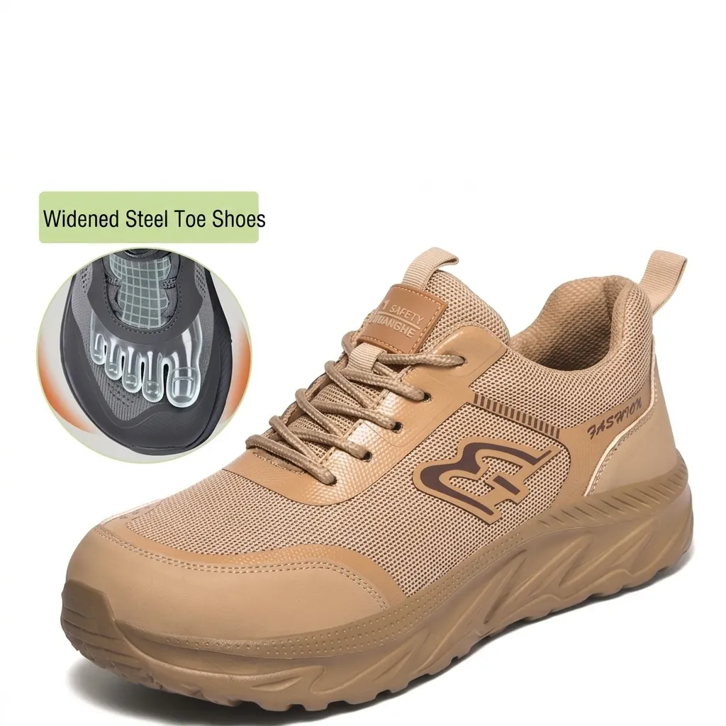 Men Safety Shoes Wide Steel Toe Work Boots Puncture Proof Breathable Mesh Industrial Construction Lightweight Anti-Smash Outdoor Sneakers