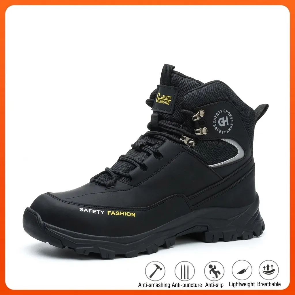 Steel Toe Safety Shoes for Men Puncture Proof Anti-Smashing Microfiber Leather Work Boots Non-Slip Wear-Resistant Footwear