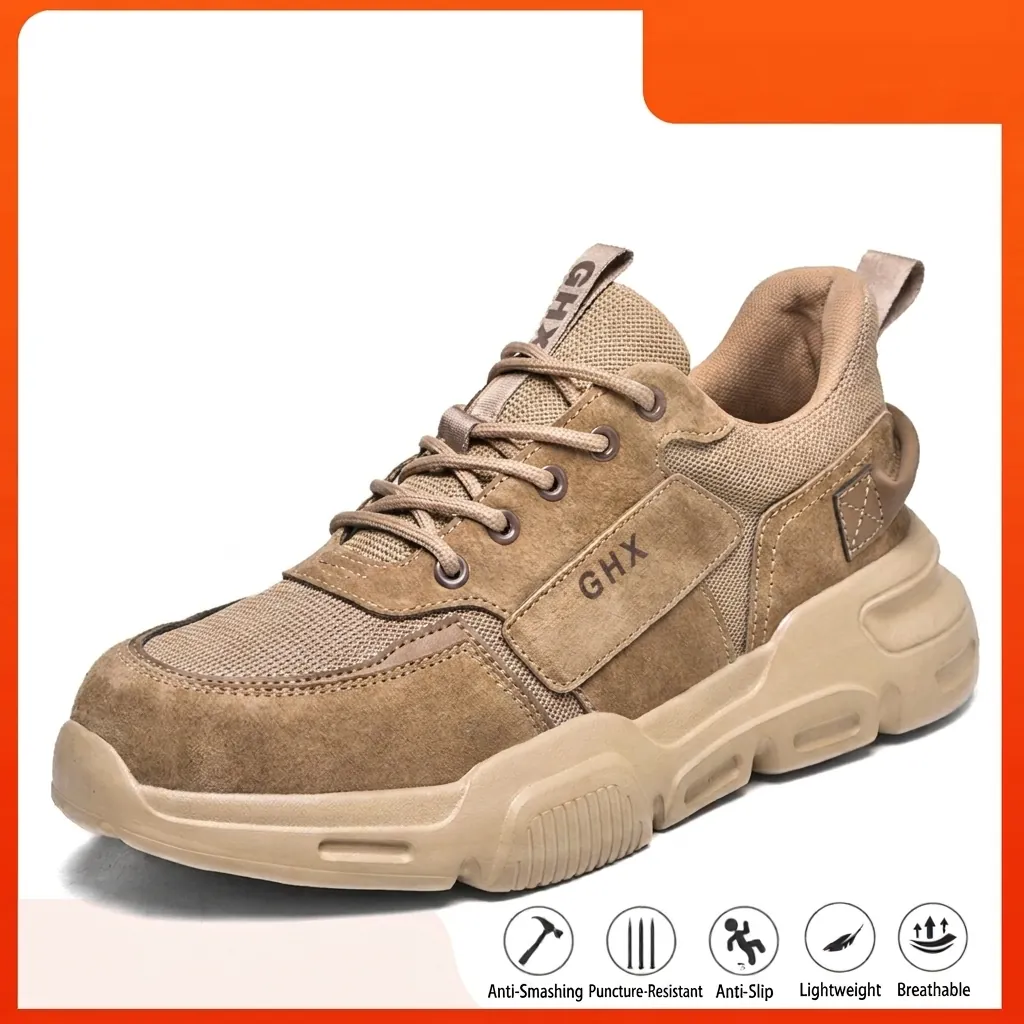 Zapatos de Seguridad Industrial para Hombre Piel de Cerdo Anti-Aplastamiento Resistentes a Perforaciones Botas de Trabajo