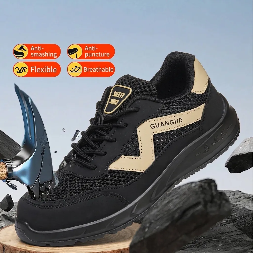Men Safety Shoes Microfiber Leather Steel Wire Mesh Work Boots With Steel Toe Cap And Kevlar Midsole Anti-smash Puncture Resistant Non-slip Industrial Protection Shoes