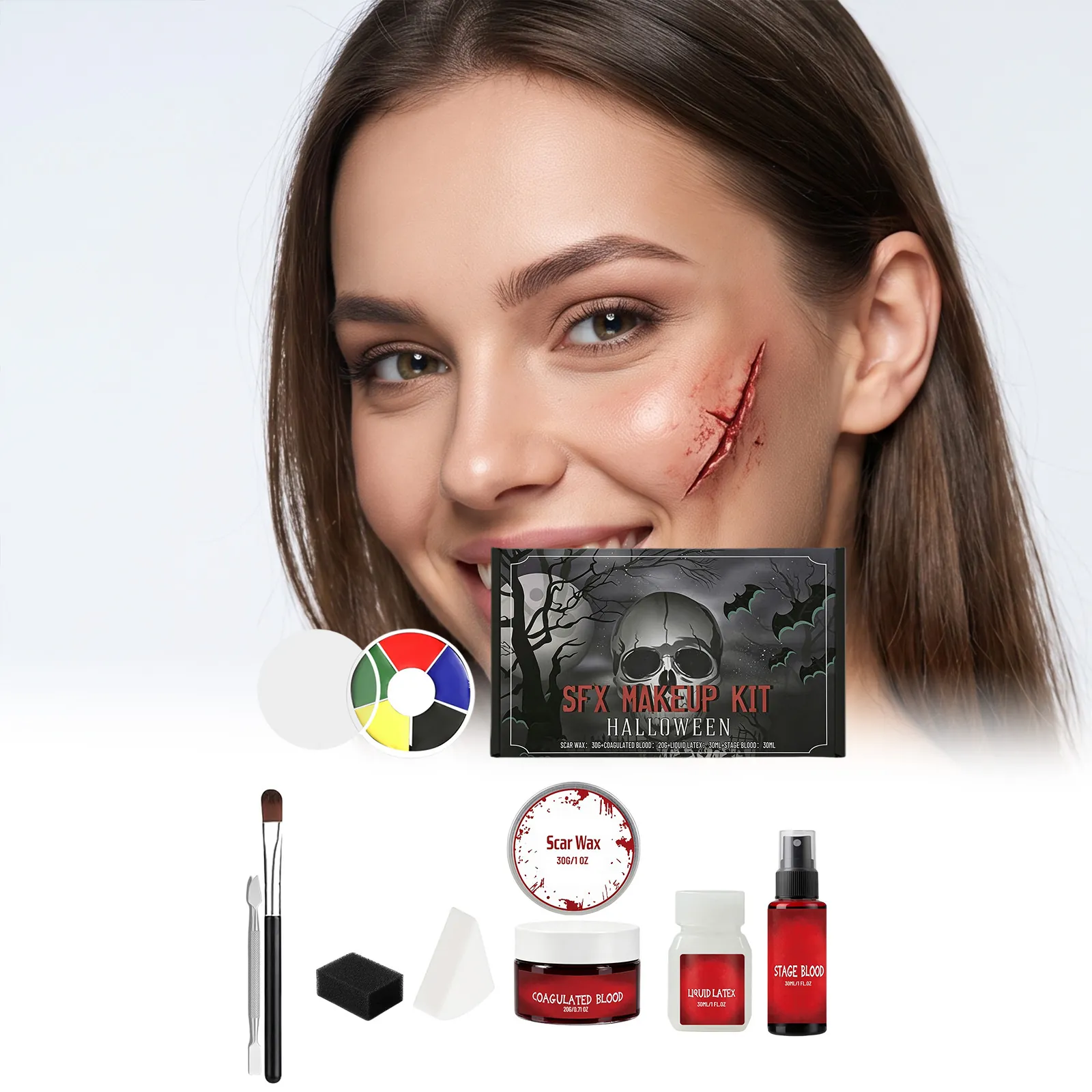 Maquillage SFX Halloween Cire à Cicatrices Sang Coagulé Latex Liquide Palette 6 Couleurs Sang de Scène Pour Fête Cosplay Horreur