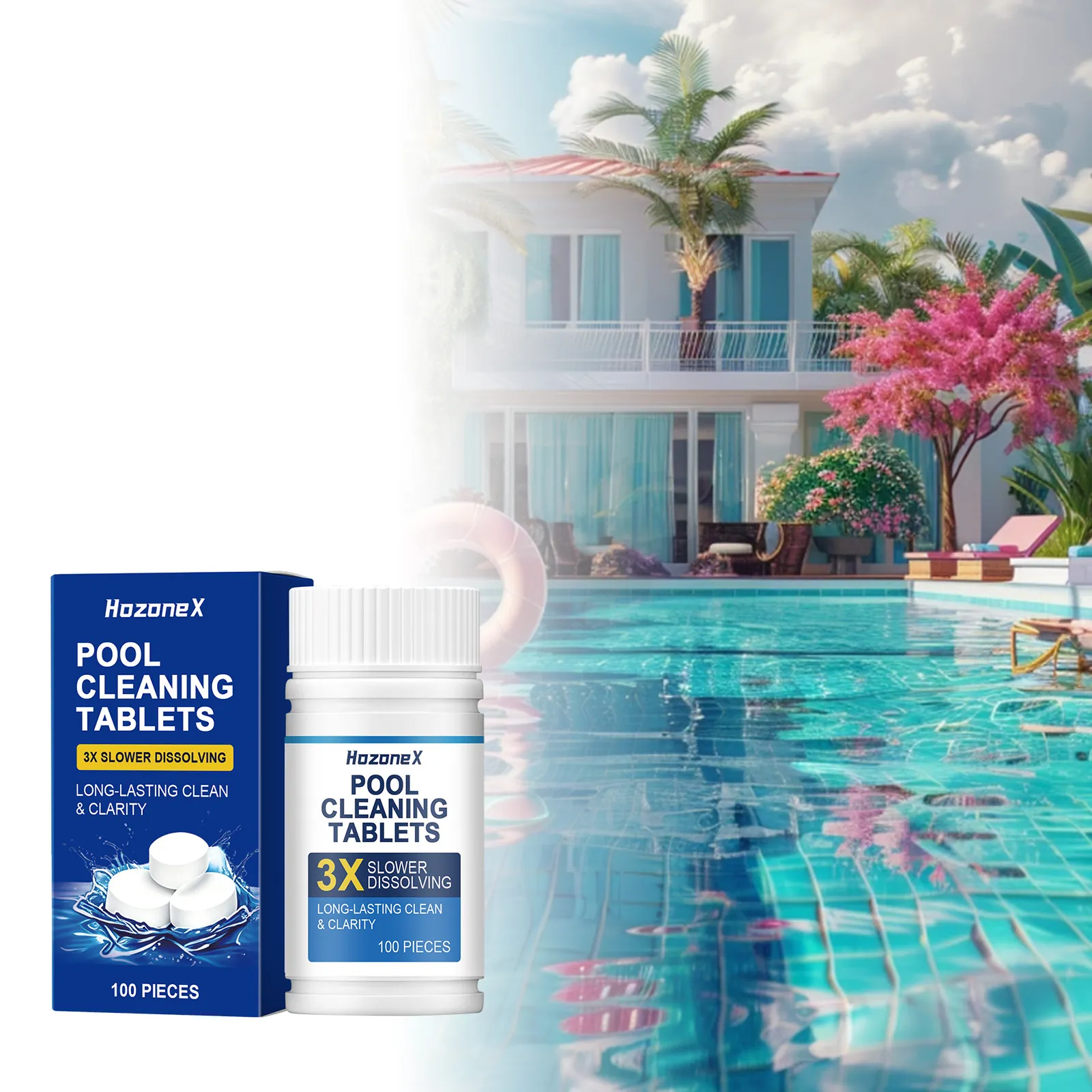 100 Stück Pool-Reinigungstabletten Für Schwimmbäder Whirlpools Kalkentfernung Langanhaltende Langsamlösende Brausetabletten Zur Wasserklärung