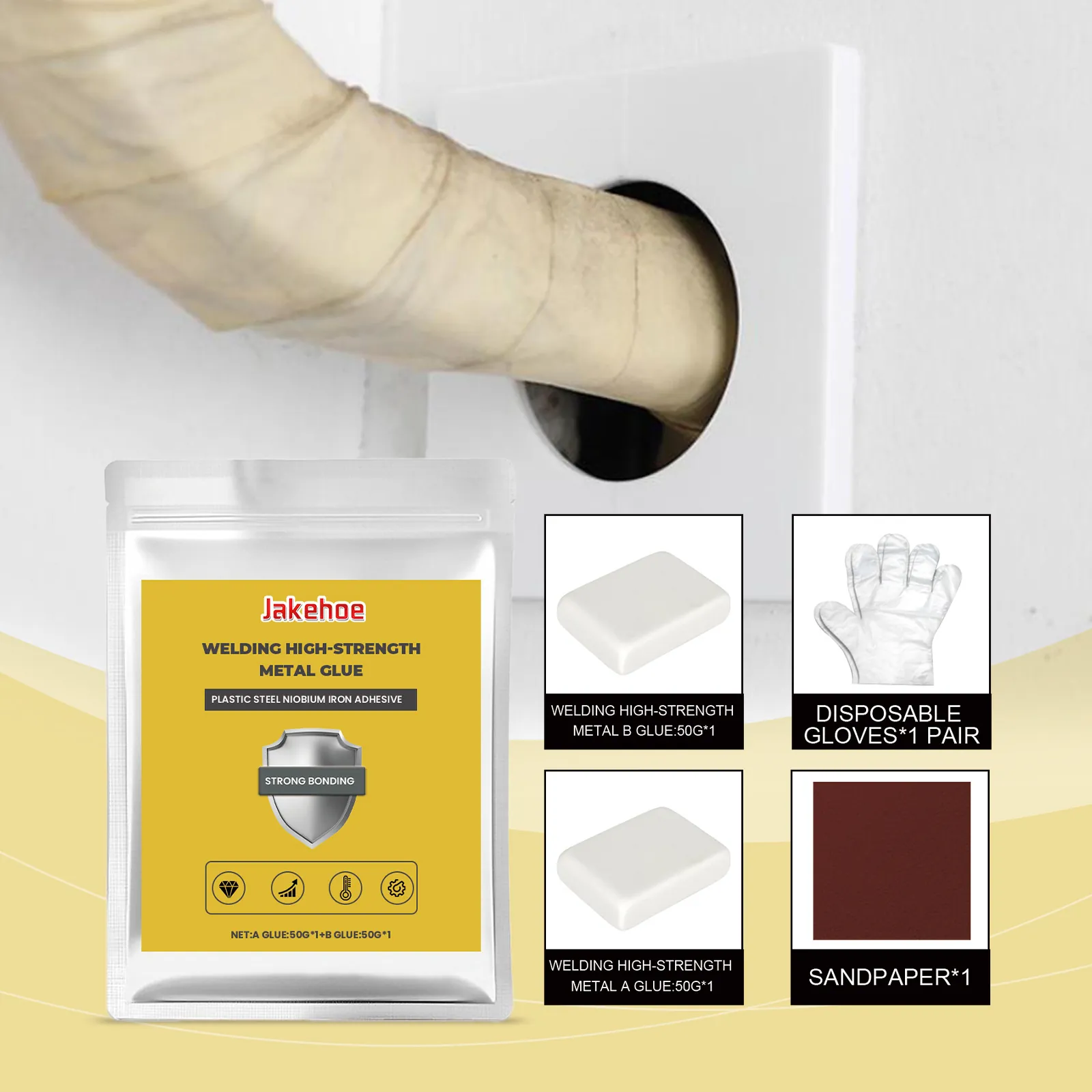 JAKEHOE High Strength Metal Repair Glue AB Glue Set Strong Bonding Welding Agent For Iron Steel Pipe Repair Casting Glue