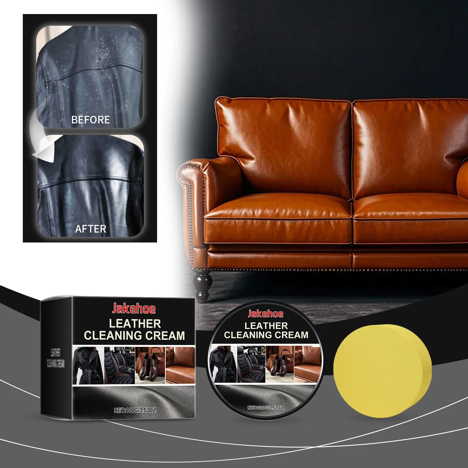 JAKEHOE Multi-Purpose Leather Restoration Cream Leather Care Paste For Car Seats Furniture Bags Shoes With Sponge Restorer