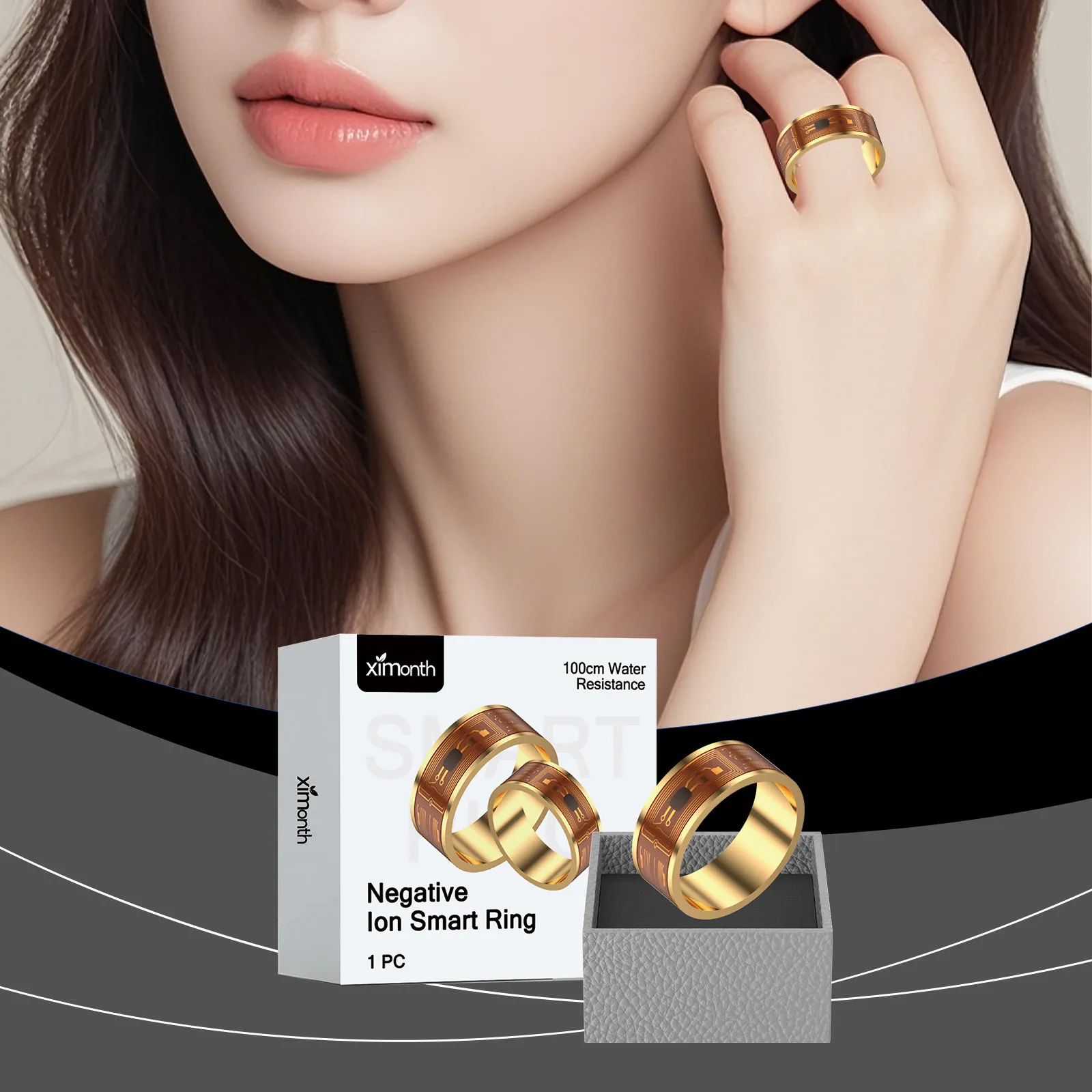 XIMONTH NFC Smart Ring Gold Edelstahl Negativ Ionen Wasserdicht Zutrittskontrolle Visitenkarten Ring Kein Aufladen Erforderlich