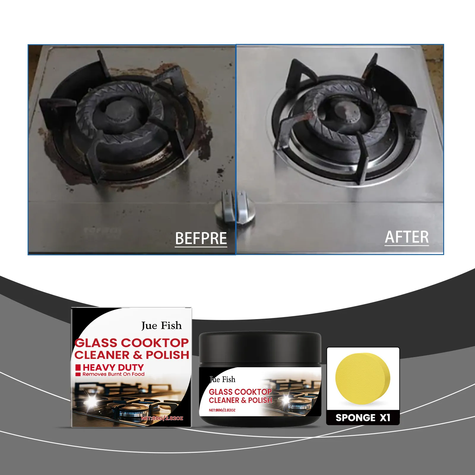 Jue Fish Glass Cooktop Cleaner and Polish Heavy Duty Stovetop Cleaning Paste for Induction Cookers and Tempered Glass