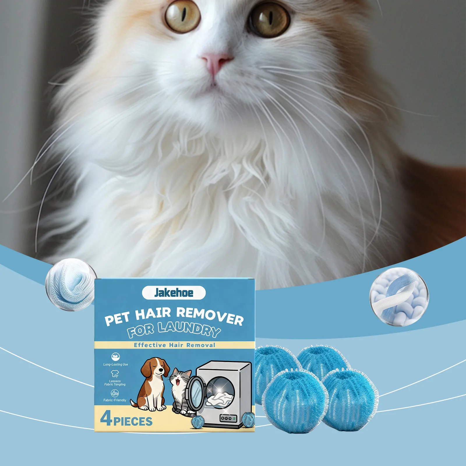 Jakehoe 4Pcs Pet Hair Remover For Laundry Reusable Dog Cat Hair Catcher Washing Machine Laundry Cleaning Balls For Clothes