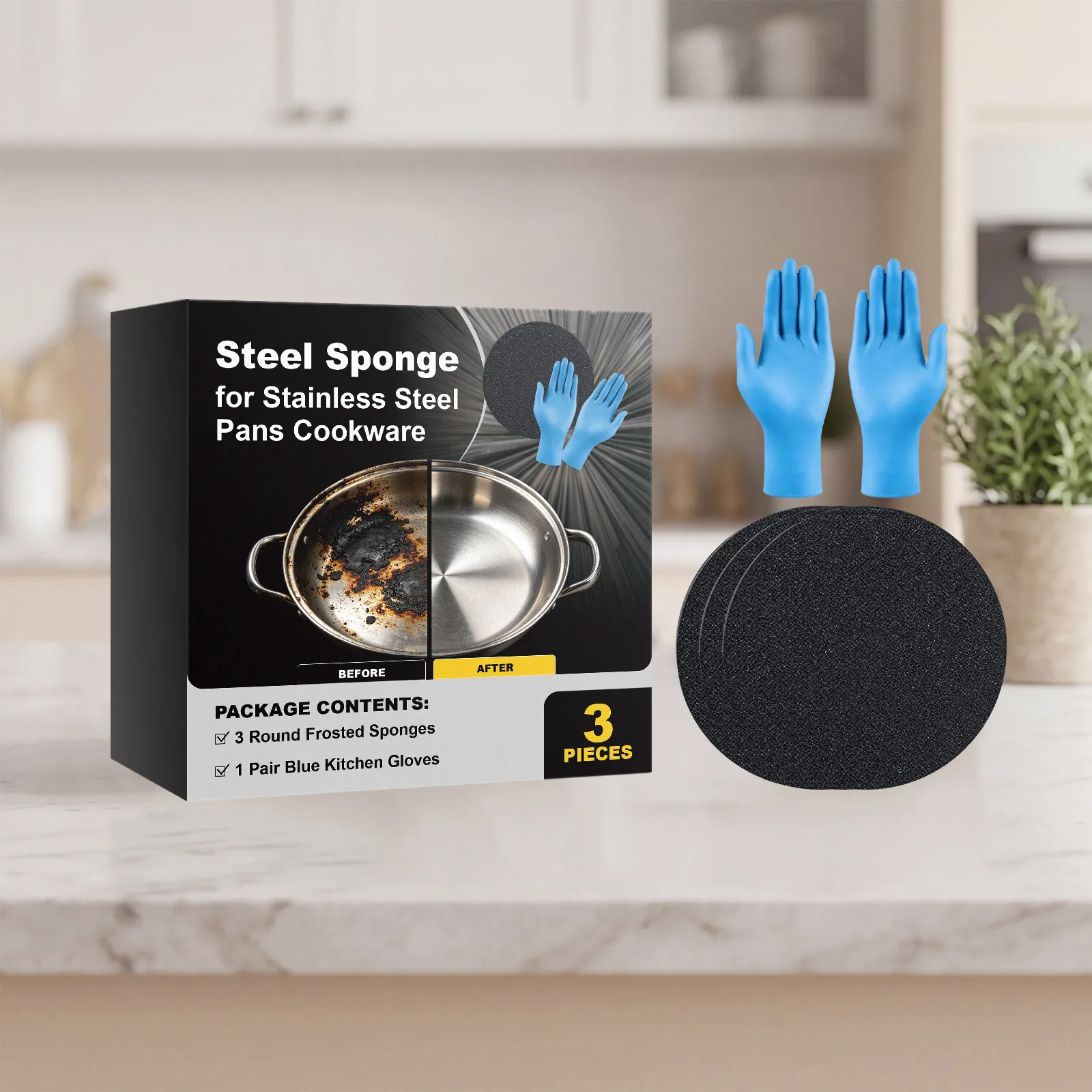 Stainless Steel Cookware Scrubbing Sponge Set With Protective Cleaning Gloves Heavy Duty Kitchen Scouring Pad For Pot Pan Grease Removal