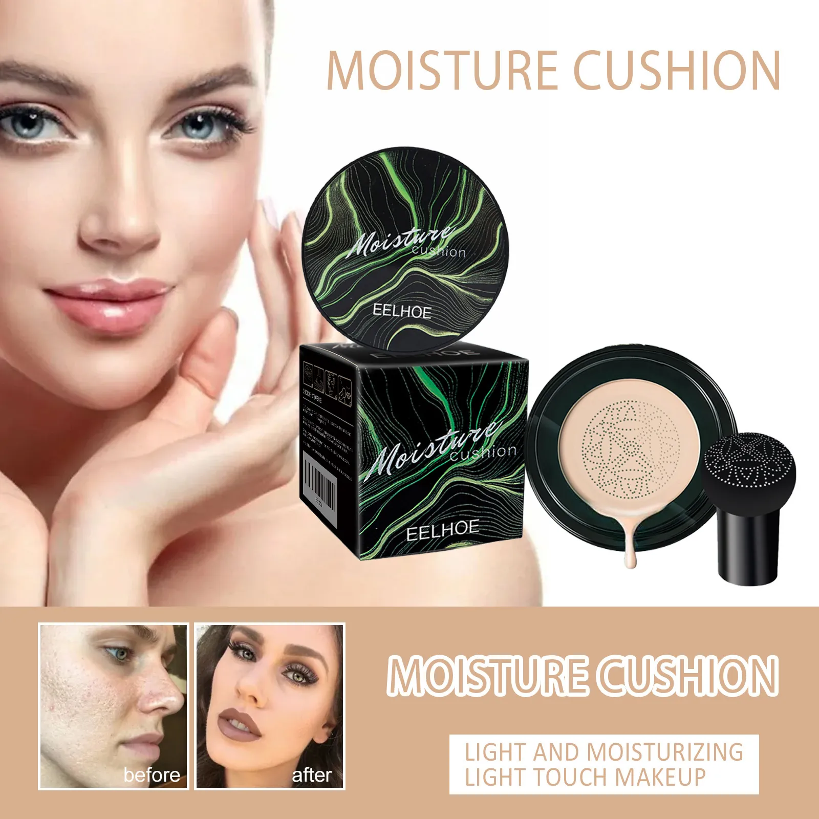 EELHOE Cushion BB Cream Cabeza de Champiñón Base de Maquillaje Hidratante Corrector Iluminador Maquillaje Natural para Mujer