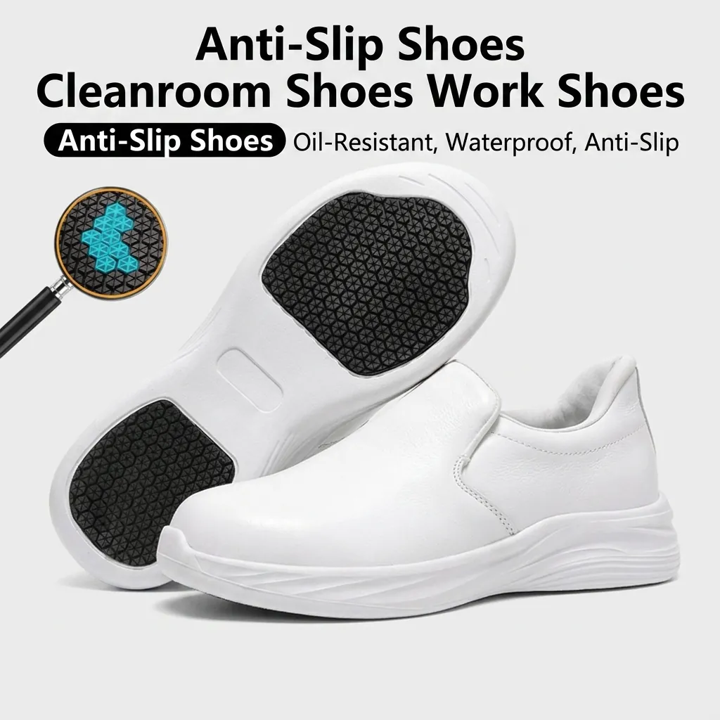 Zapatos de Trabajo Antideslizantes Profesionales Blanco Negro Slip-on Zapatos de Chef Impermeables Resistentes al Aceite para Taller de Alimentos Fábrica Hospital Unisex EVA Zapatos de Seguridad
