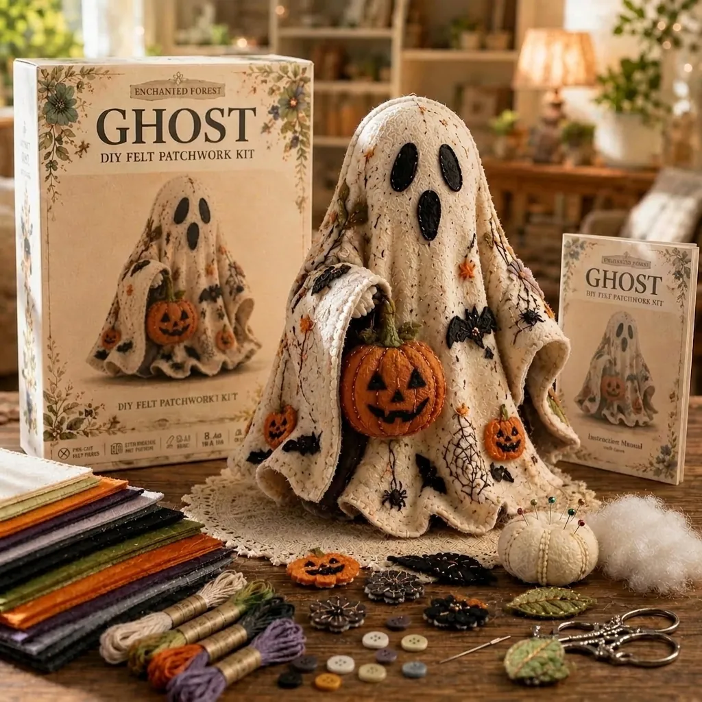 Kit Patchwork Fai da Te in Feltro di Halloween per Principianti Kit Ricamo Fantasma Zucca Fatto a Mano Regalo Decorativo