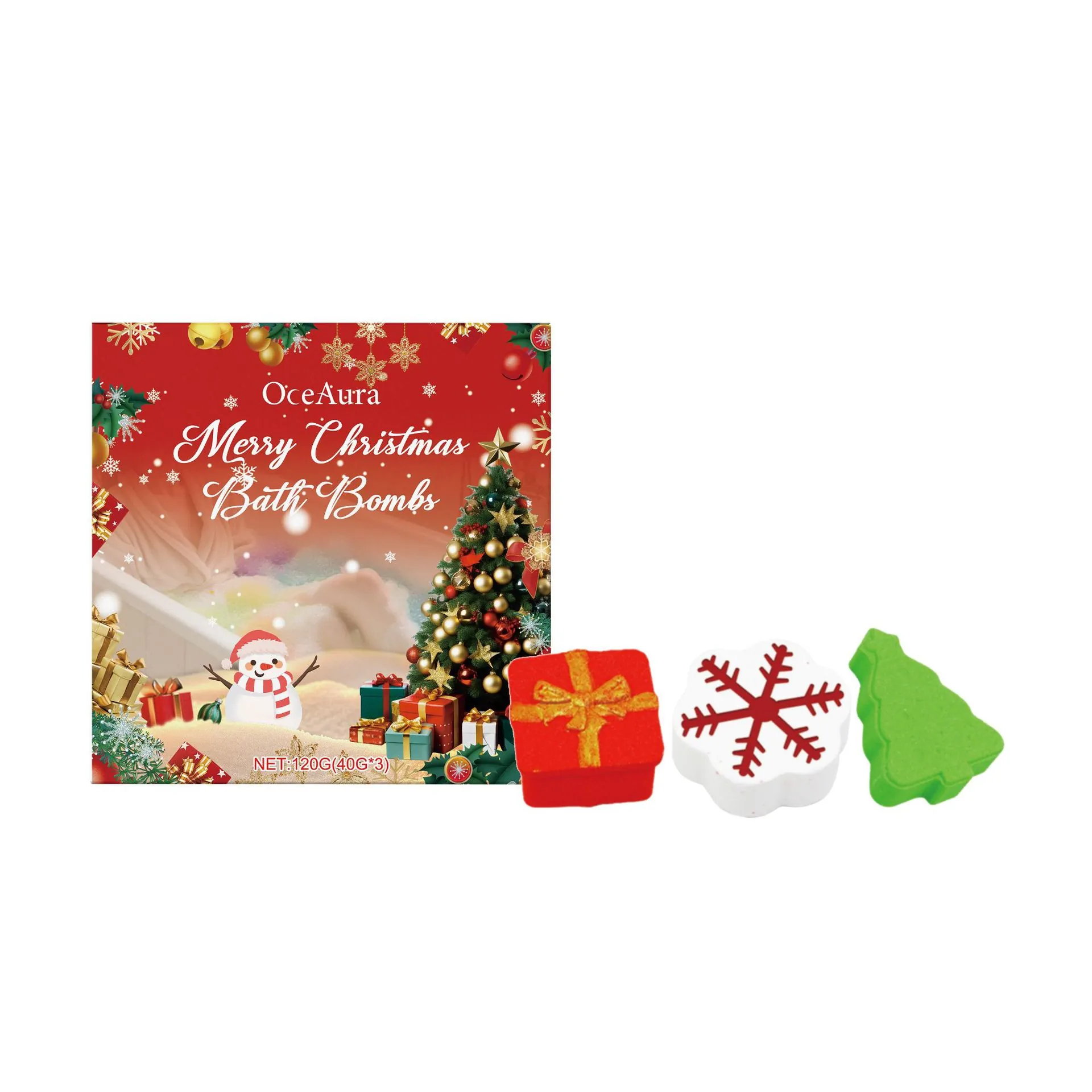 OCEAURA Set de Regalo de Bombas de Baño de Navidad para Mujer Hidratante Forma de Copo de Nieve Árbol Kit de Spa Corporal Festivo
