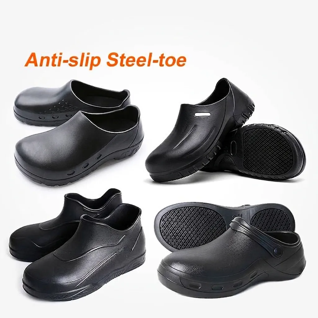 Anti-slip Steel-toe Safety Work Shoes For Men Women Waterproof Oil-proof Industrial Construction Kitchen Protective Clog Shoes