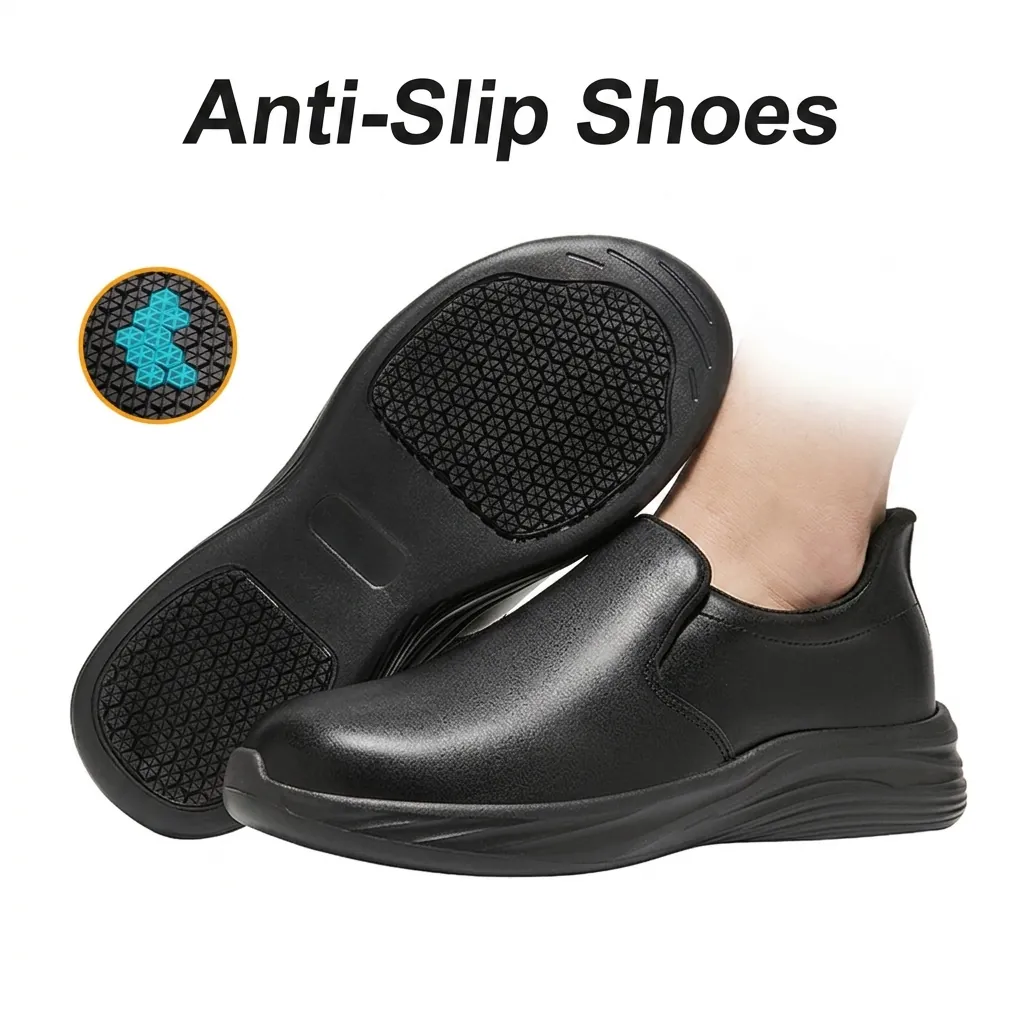 Non-Slip Waterproof Work Shoes For Men Women Chef Shoes Oil-Proof Hands-Free Kitchen Service Shoes PU Leather Rubber Sole