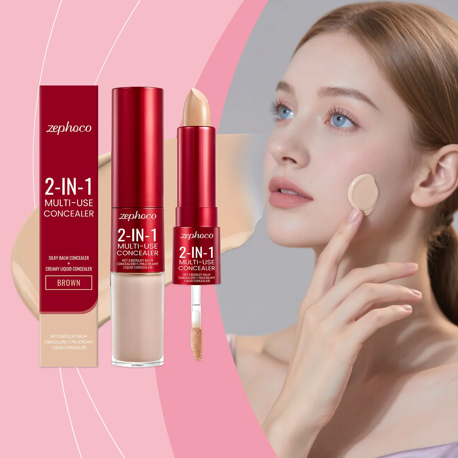 Zephoco 2-In-1 Double Ended Concealer Stick And Liquid Dual Ended Face Contouring Makeup Hydrating Natural Finish Waterproof Long Lasting Blemish Cover Up For Women