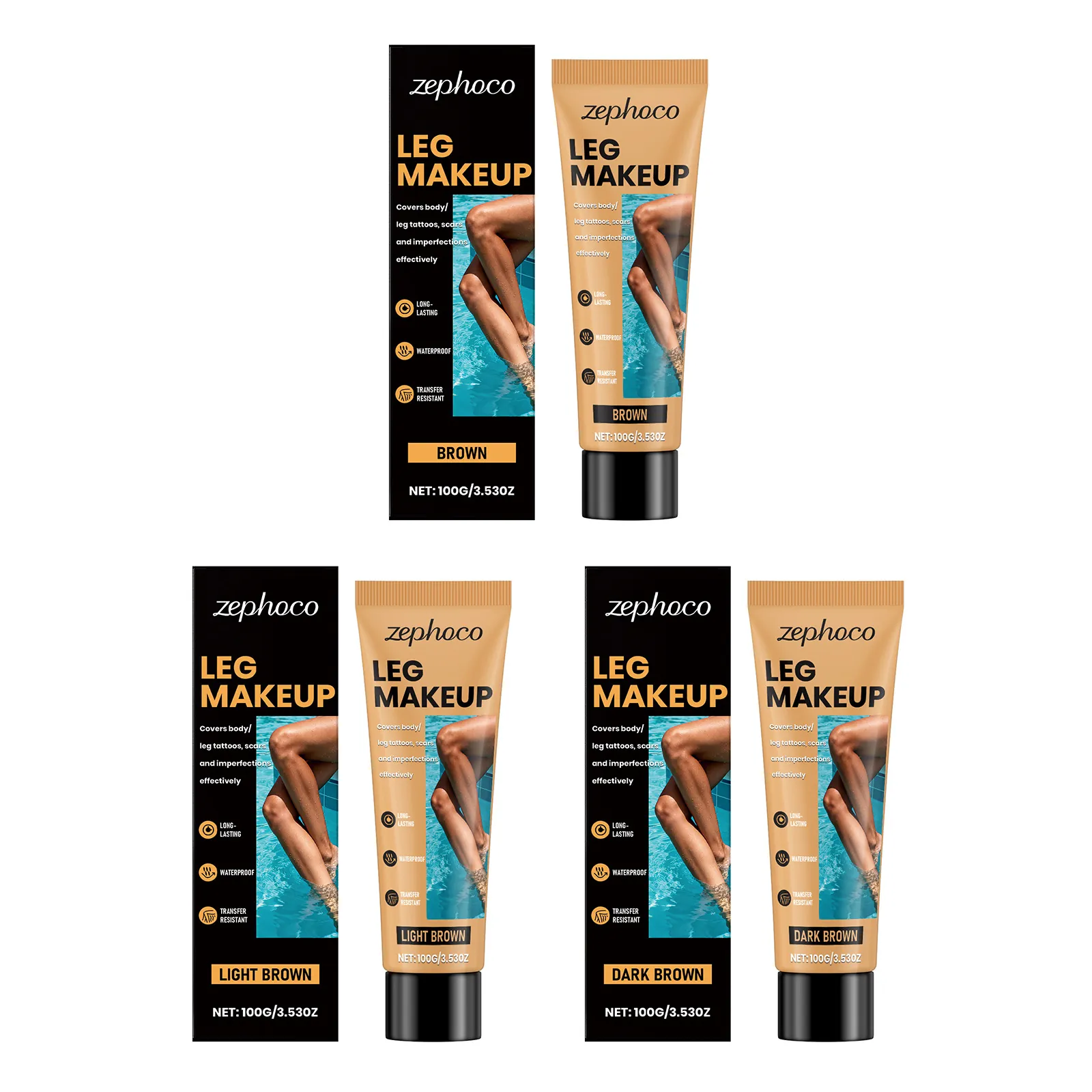 Zephoco Fond de Teint Correcteur de Tatouage Imperméable Crème Haute Couvrance pour Cicatrices Corps Jambes Maquillage Durable