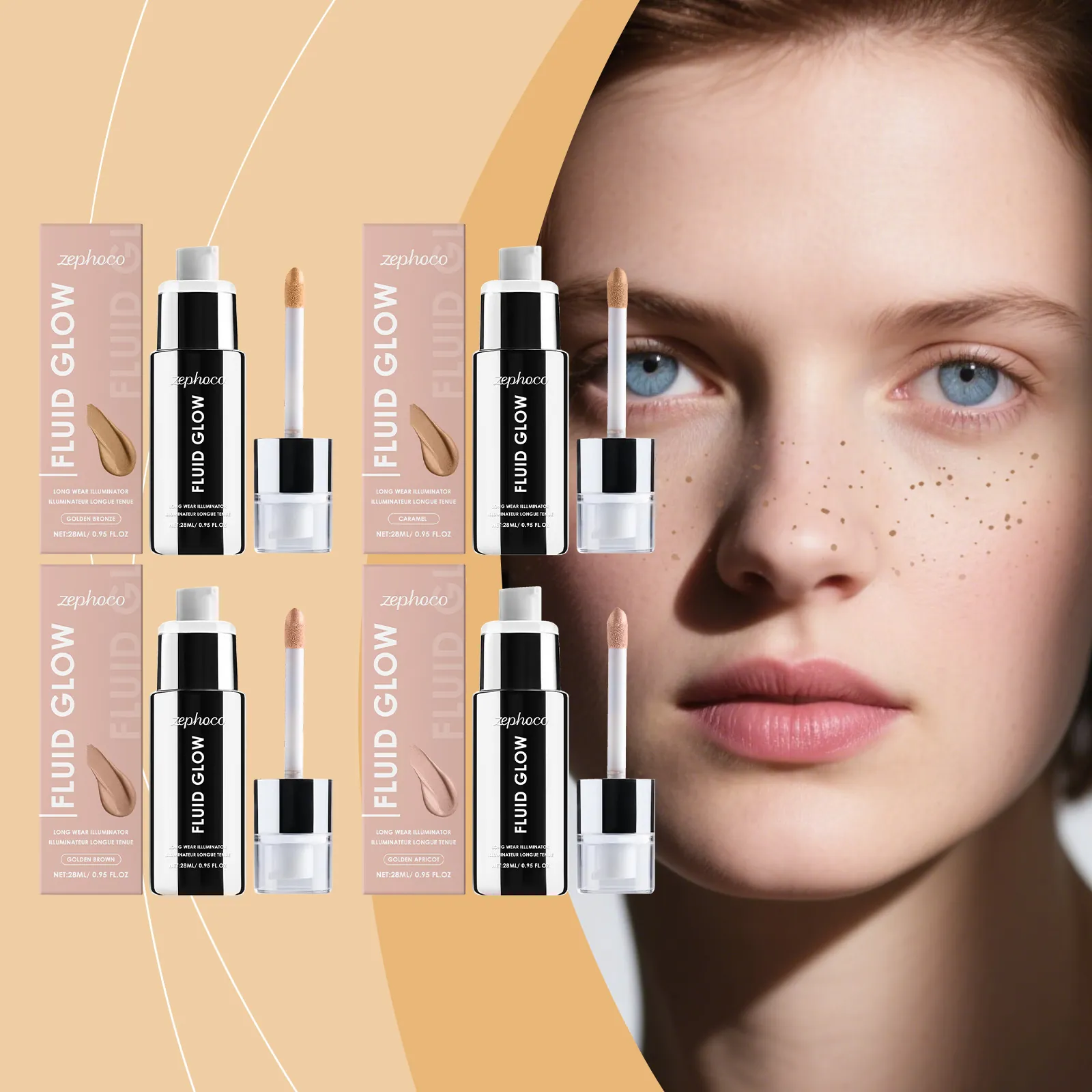 Zephoco Fluid Glow Iluminador de Larga Duración Iluminador Líquido Contorno Facial Maquillaje de Brillo Natural