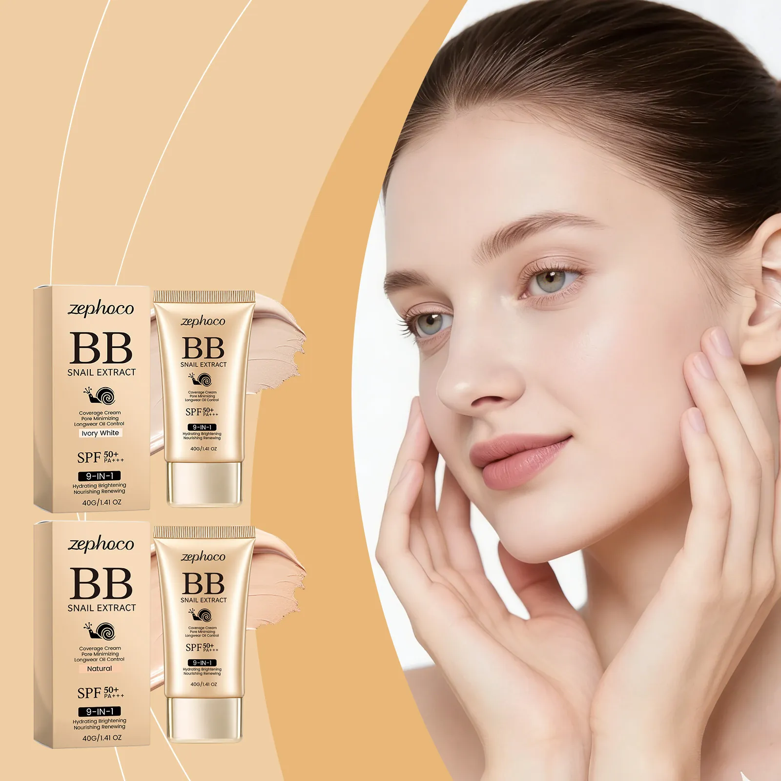 Zephoco BB Cream con Extracto de Caracol Multiefecto SPF 50 PA+++ Base de Maquillaje Hidratante Corrector Facial de Larga Duración