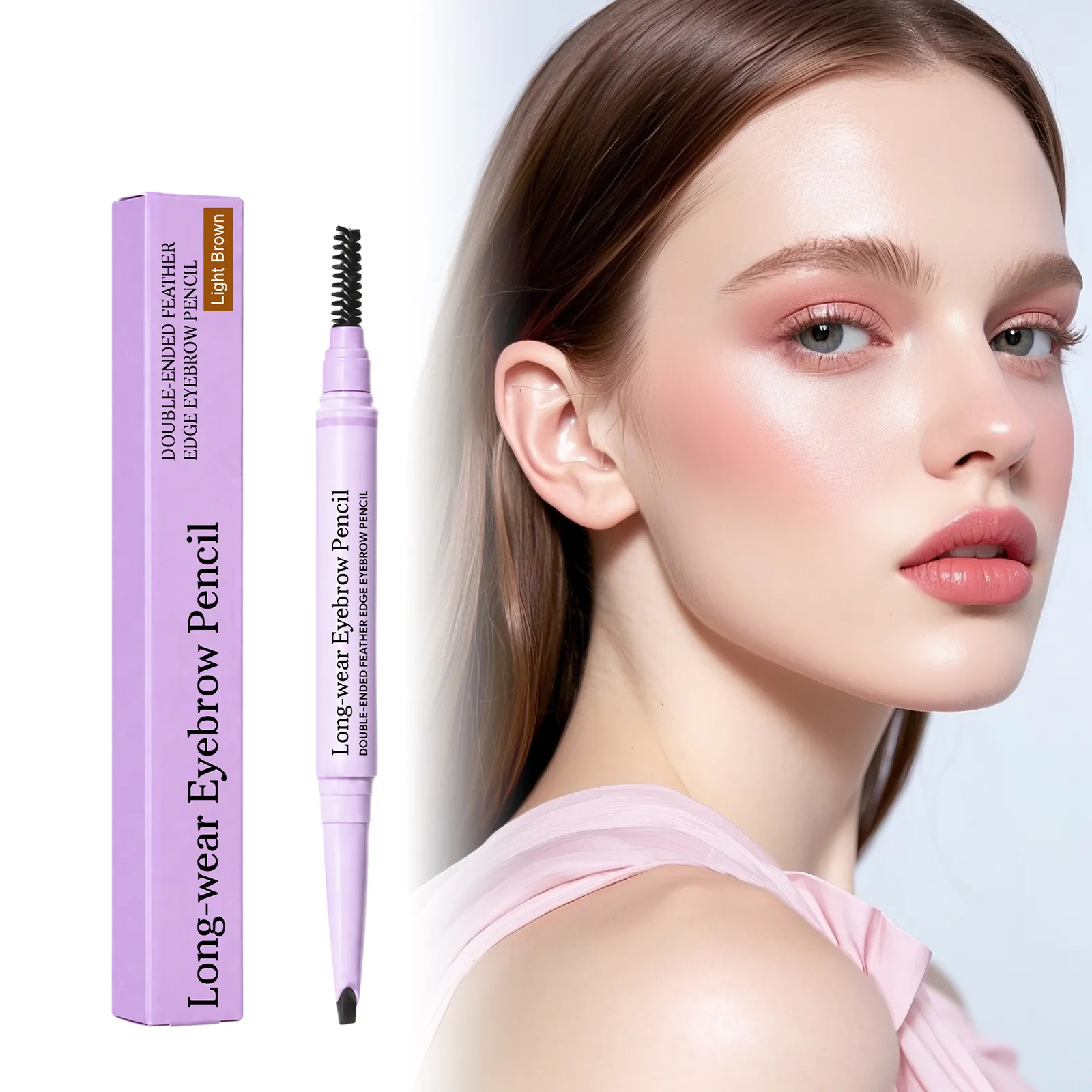 Doppelendiger 2-in-1 Langanhaltender Augenbrauenstift Mit Bürste Natürliche Glatte Pigmentierung Hellbraun Wasserdichtes Make-up