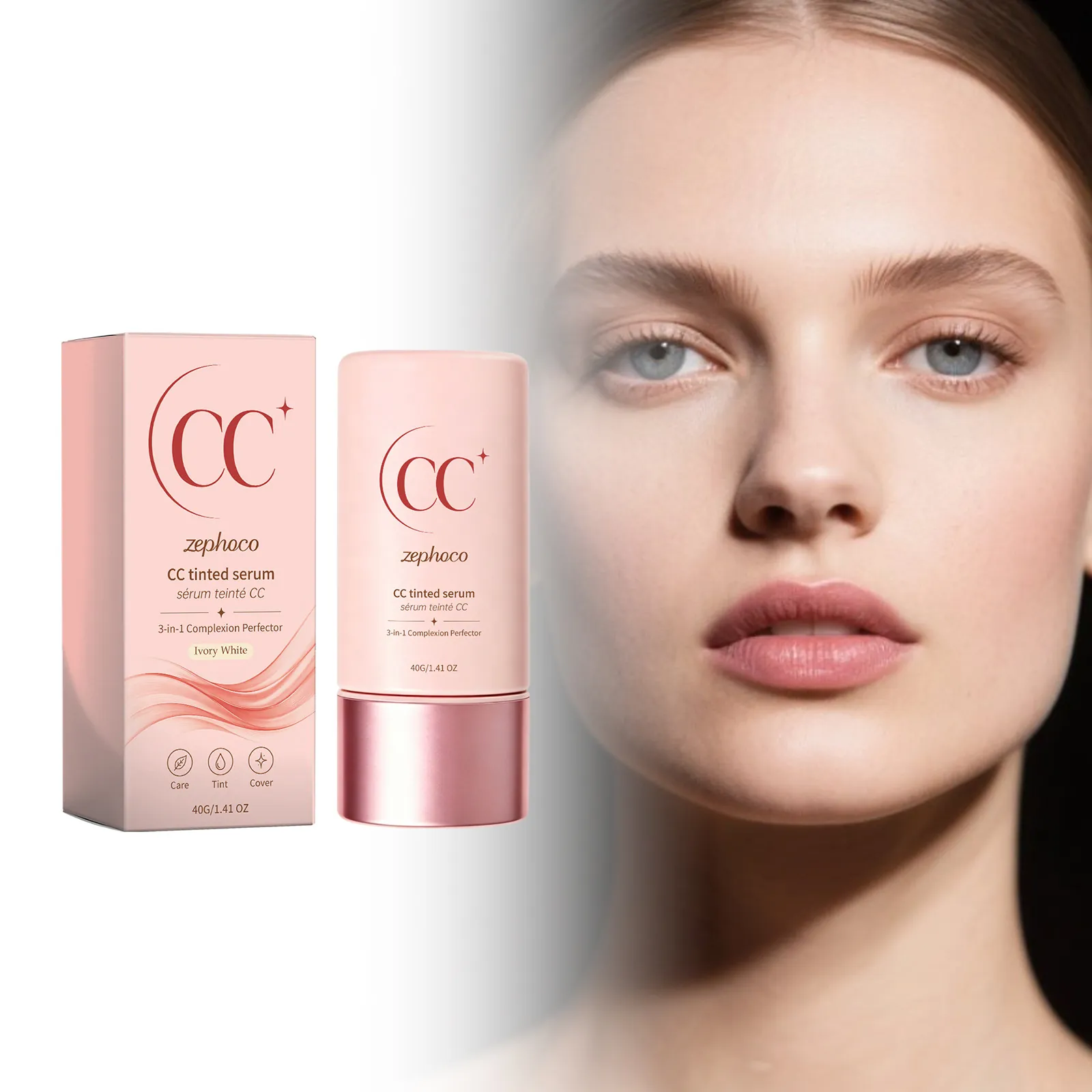 Zephoco CC Cream Blanco Marfil Hidratante Cobertura de Larga Duración Maquillaje Facial Suero con Color