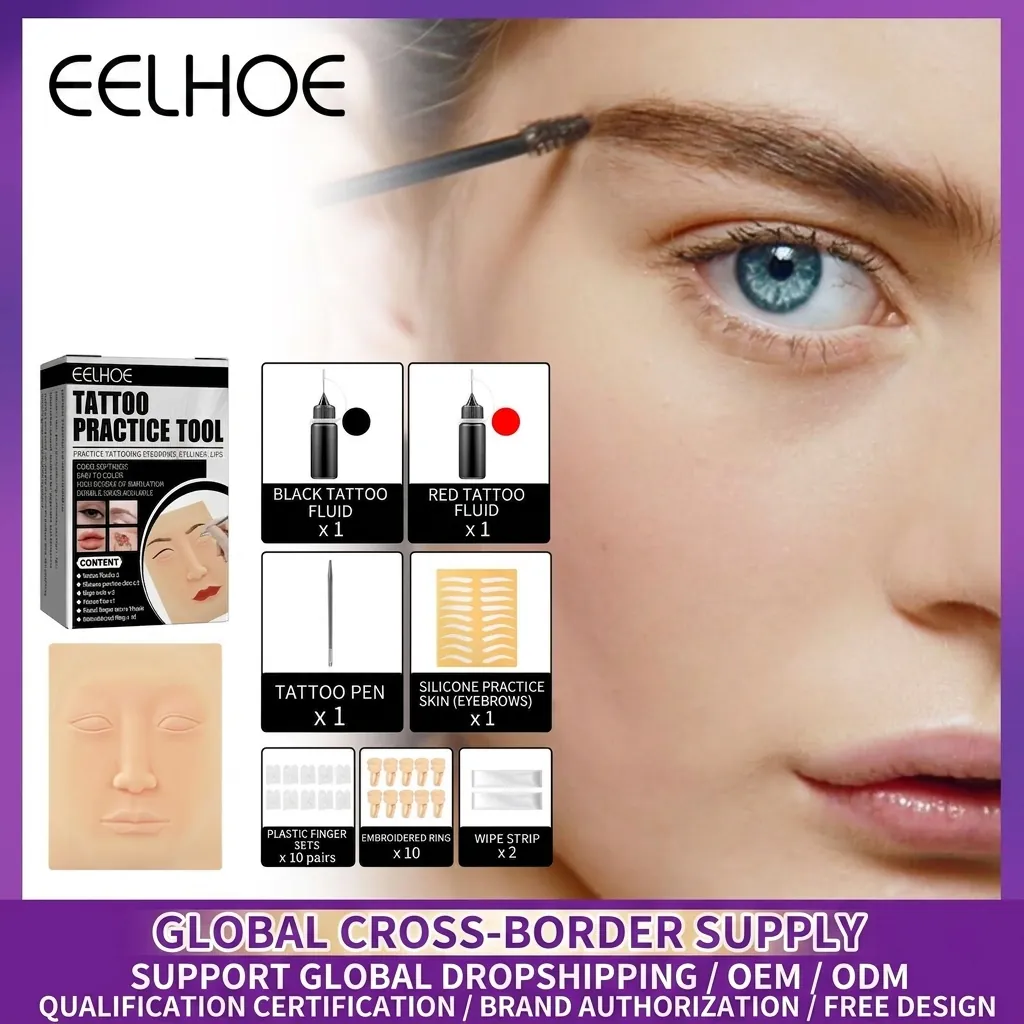 Kit de Práctica de Microblading EELHOE Modelo de Piel Facial de Silicona Ceja Eyeliner Labio Tatuaje Entrenamiento Pigmento Tinta Pluma