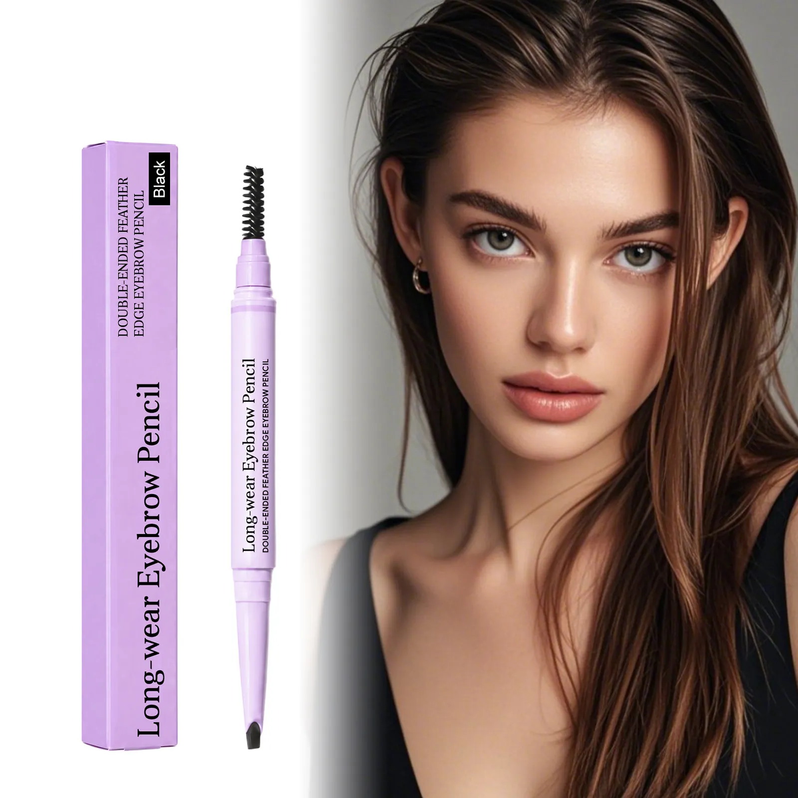 2 In 1 Doppelendiger Augenbrauenstift Schwarz Lang Anhaltend Wischfest Augenbrauenstift Mit Vierzinkiger Spitze Und Spiralbürste Für Natürliche Wilde Augenbrauen Damen Makeup