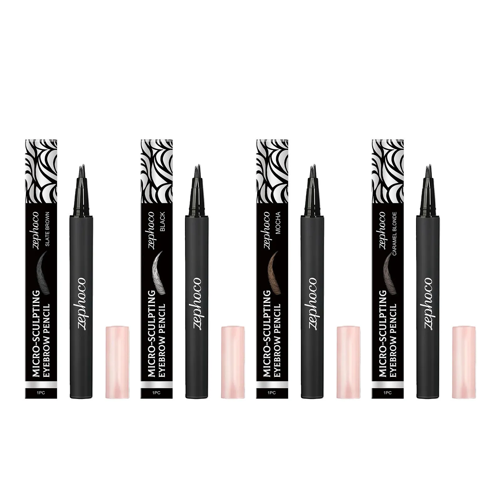 Zephoco Micro-Sculpting Eyebrow Pencil 4-Tip Liquid Eyebrow Pen Waterproof Long-Lasting Natural Smudge-Proof Makeup For Women