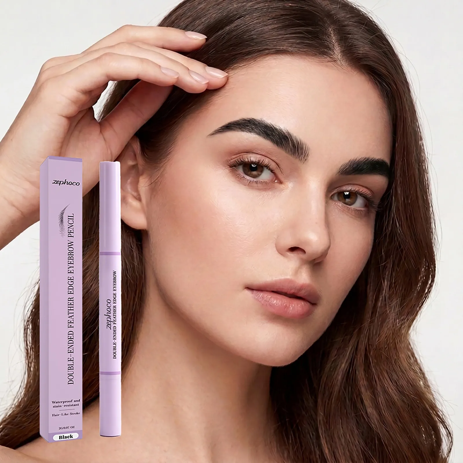 Zephoco Double-Ended Long-Lasting Eyebrow Pencil Black Waterproof Natural Hair-Like Stroke Eye Makeup Contouring Brows Pen