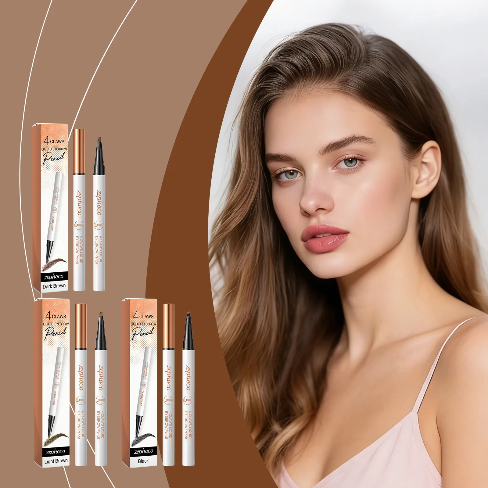 Zephoco Waterproof 4 Prong Liquid Eyebrow Pencil Natural Microblade Effect Sweatproof Long Lasting Makeup Pen For Women