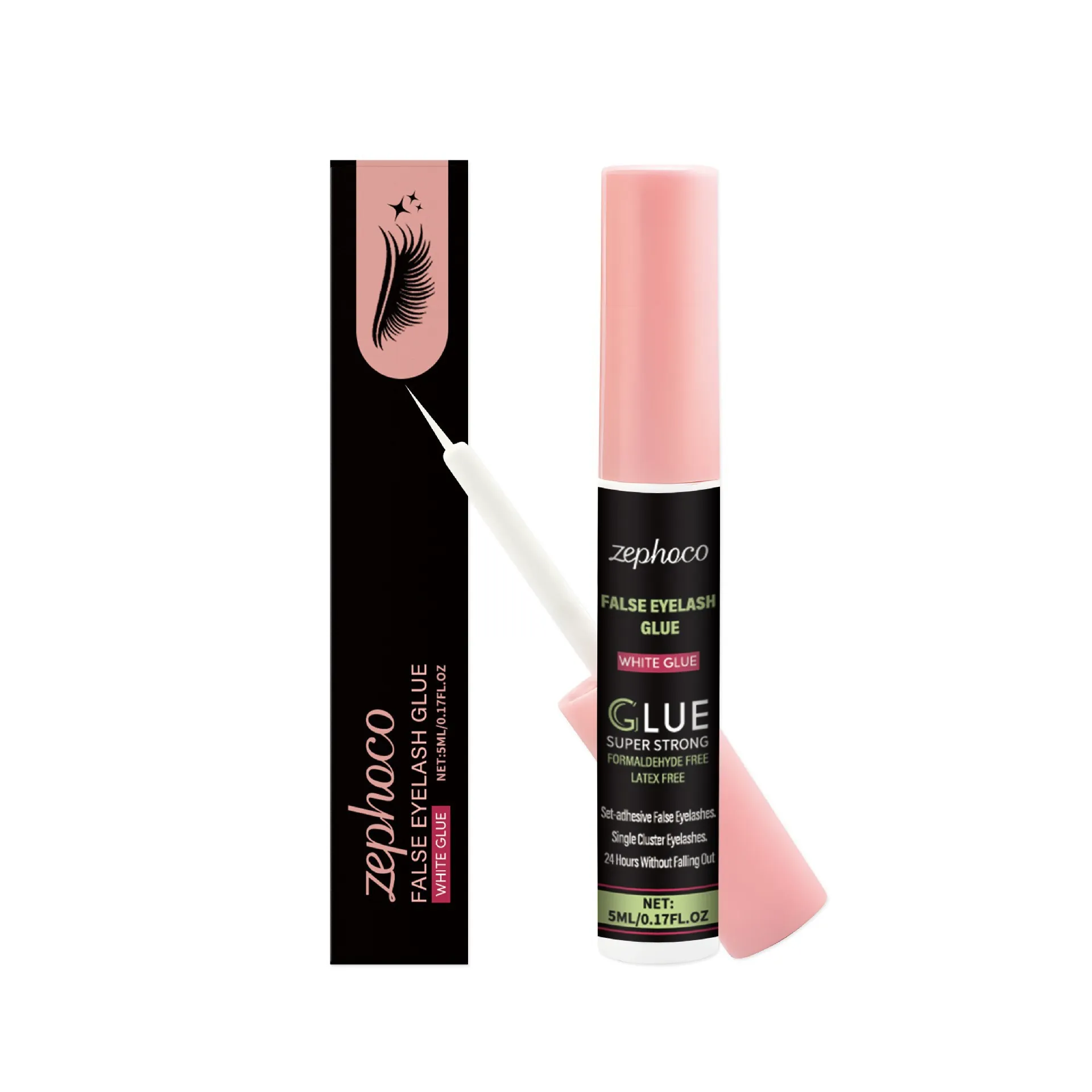 ZEPHOCO Waterproof Eyelash Glue White Quick Drying Long Lasting Lash Adhesive With Brush For Individual Strip Lashes Women