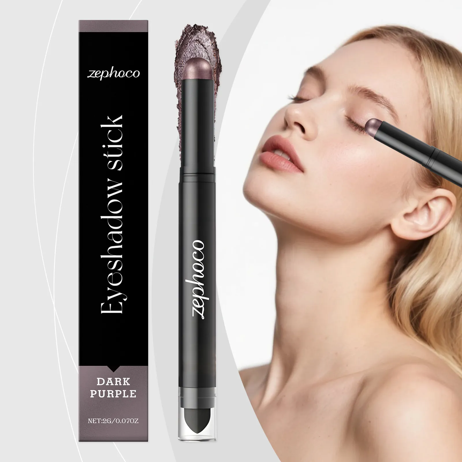 Zephoco Bâton d'Ombre à Paupières Violet Foncé Imperméable Longue Durée Scintillant Métallique Ombre à Paupières Stylo Avec Pinceau Femme Maquillage