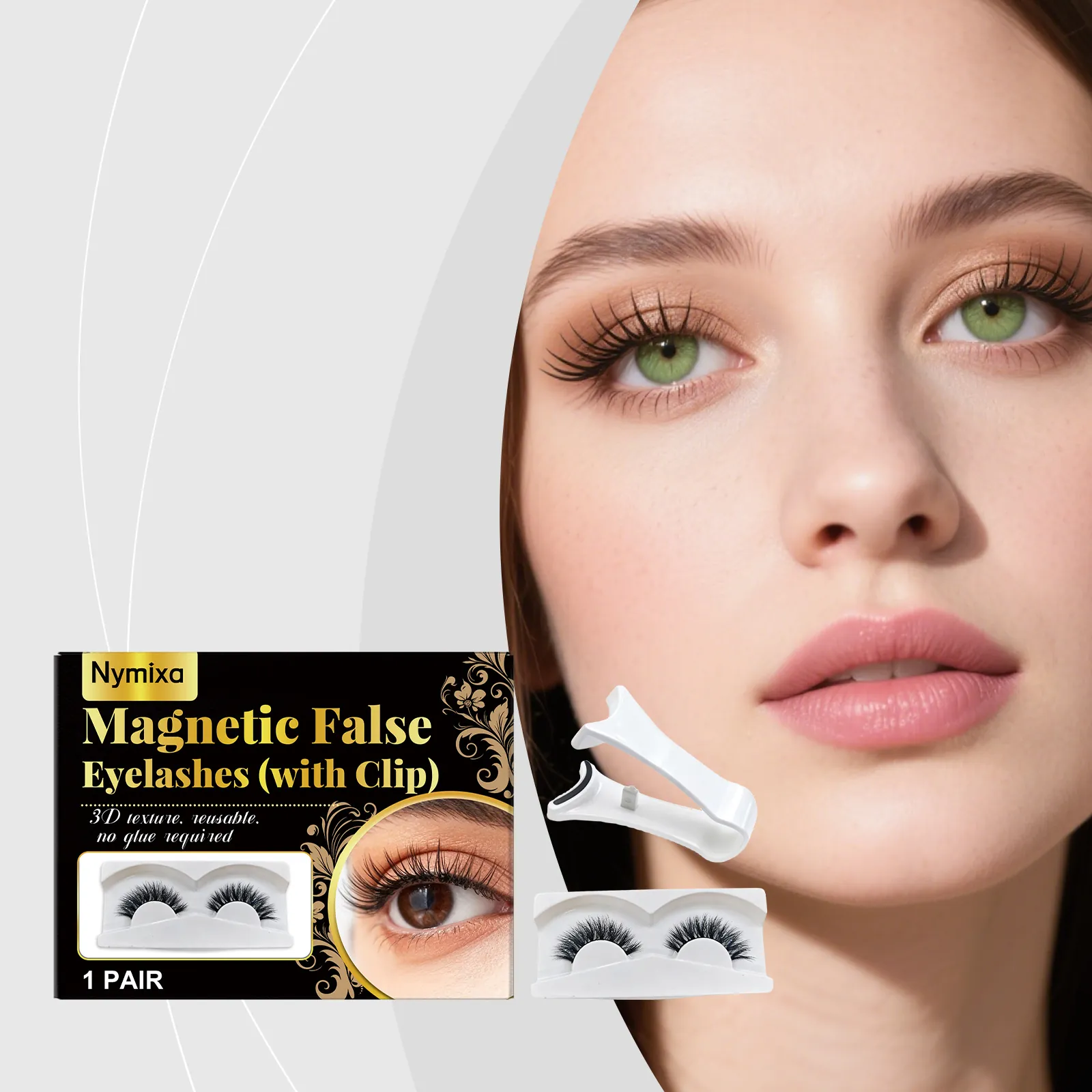 Kit de Pestañas Postizas Magnéticas Nymixa Con Herramienta Aplicadora Efecto Natural 3D Reutilizable Sin Pegamento