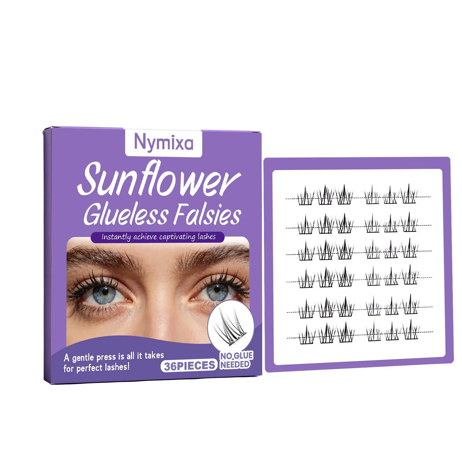 NYMIXA Sunflower Glueless False Eyelashes Natural Cluster Individual Lashes Self Adhesive Long Lasting Eye Makeup For Women