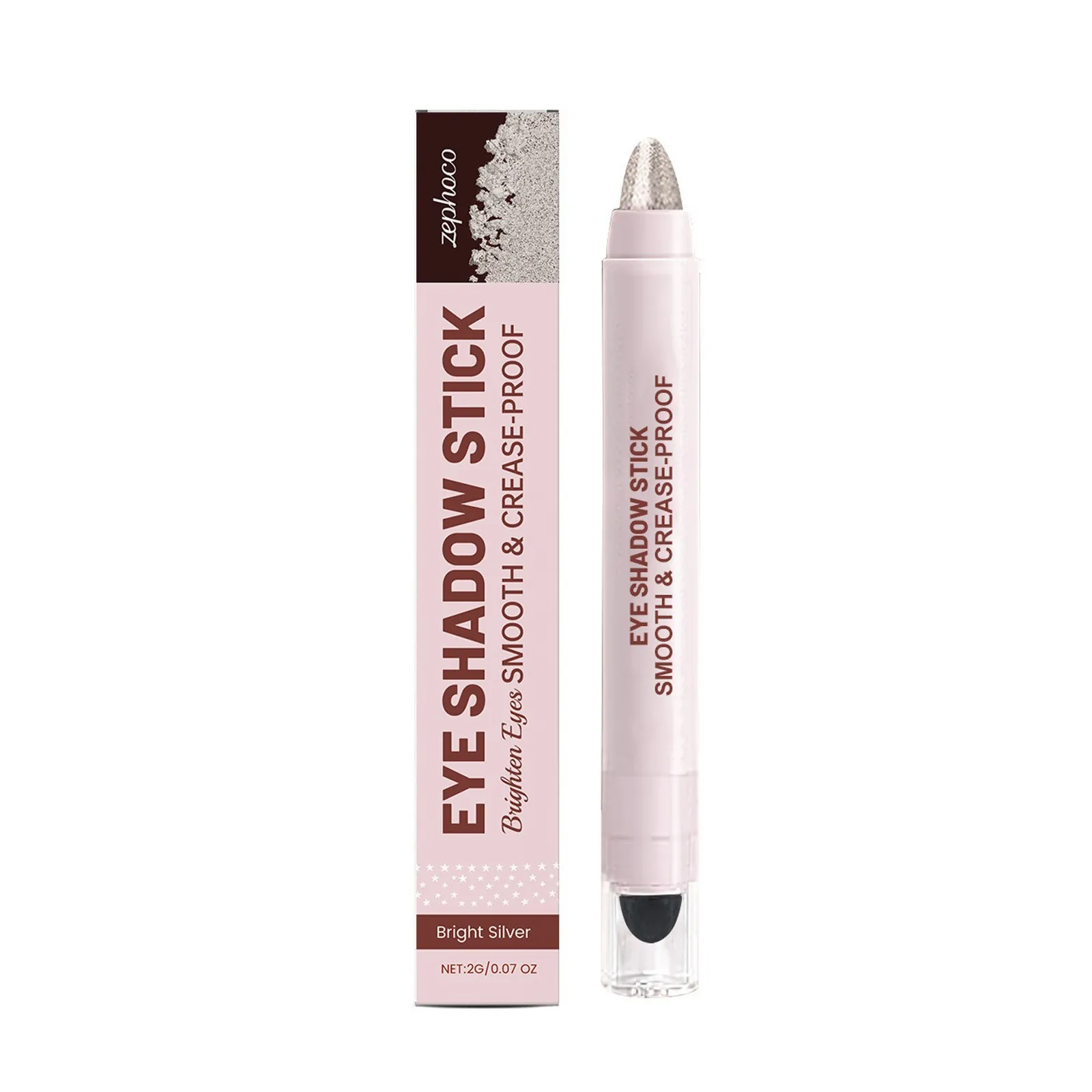 Zephoco Bright Silver Sparkling Creamy Eyeshadow Stick Long-Lasting Waterproof Glitter Eye Shadow Pen With Smudger Tool