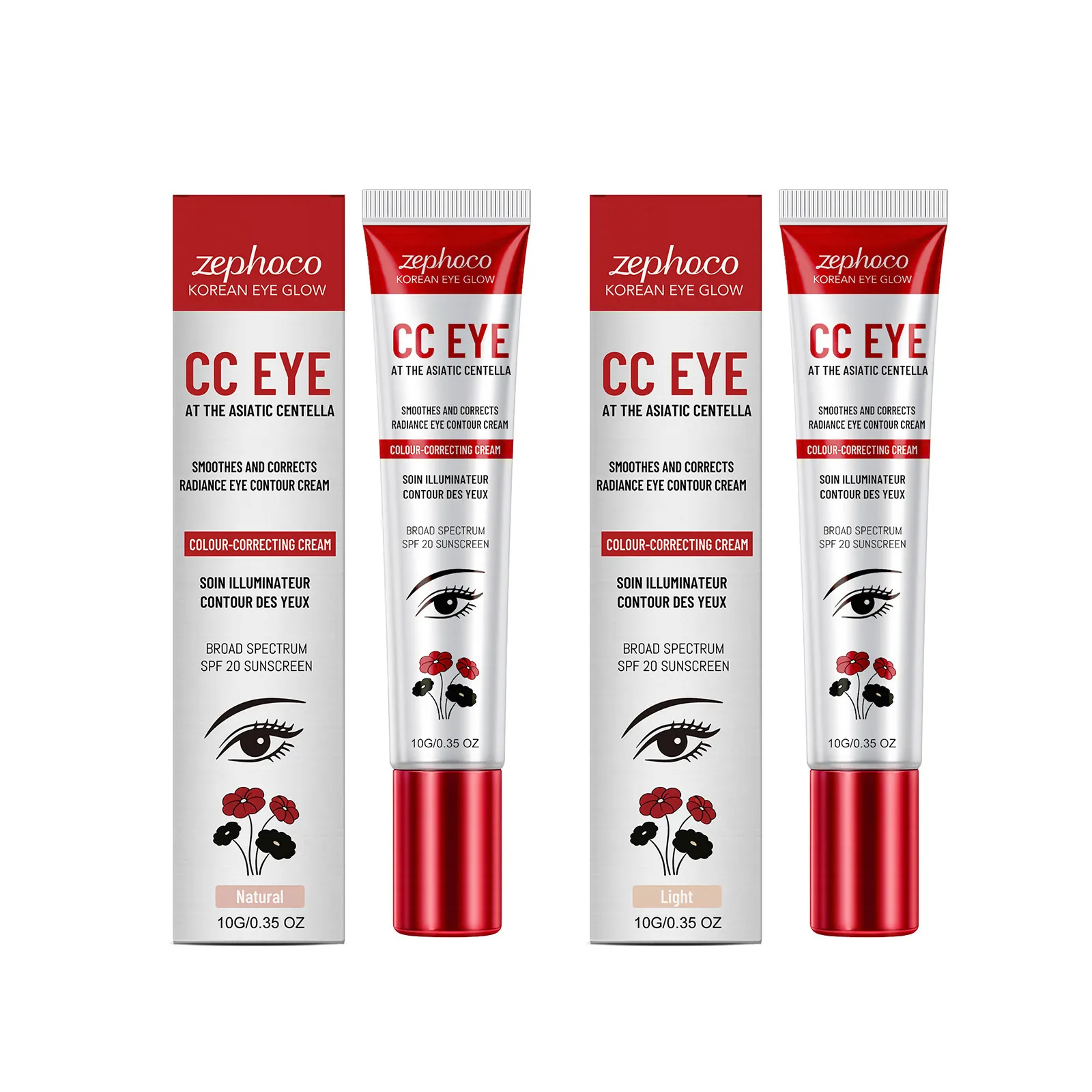 Zephoco Eye Glow CC Cream Con Centella Asiatica SPF 20 Primer de Ojos Iluminador y Corrector Maquillaje Hidratante Mujer