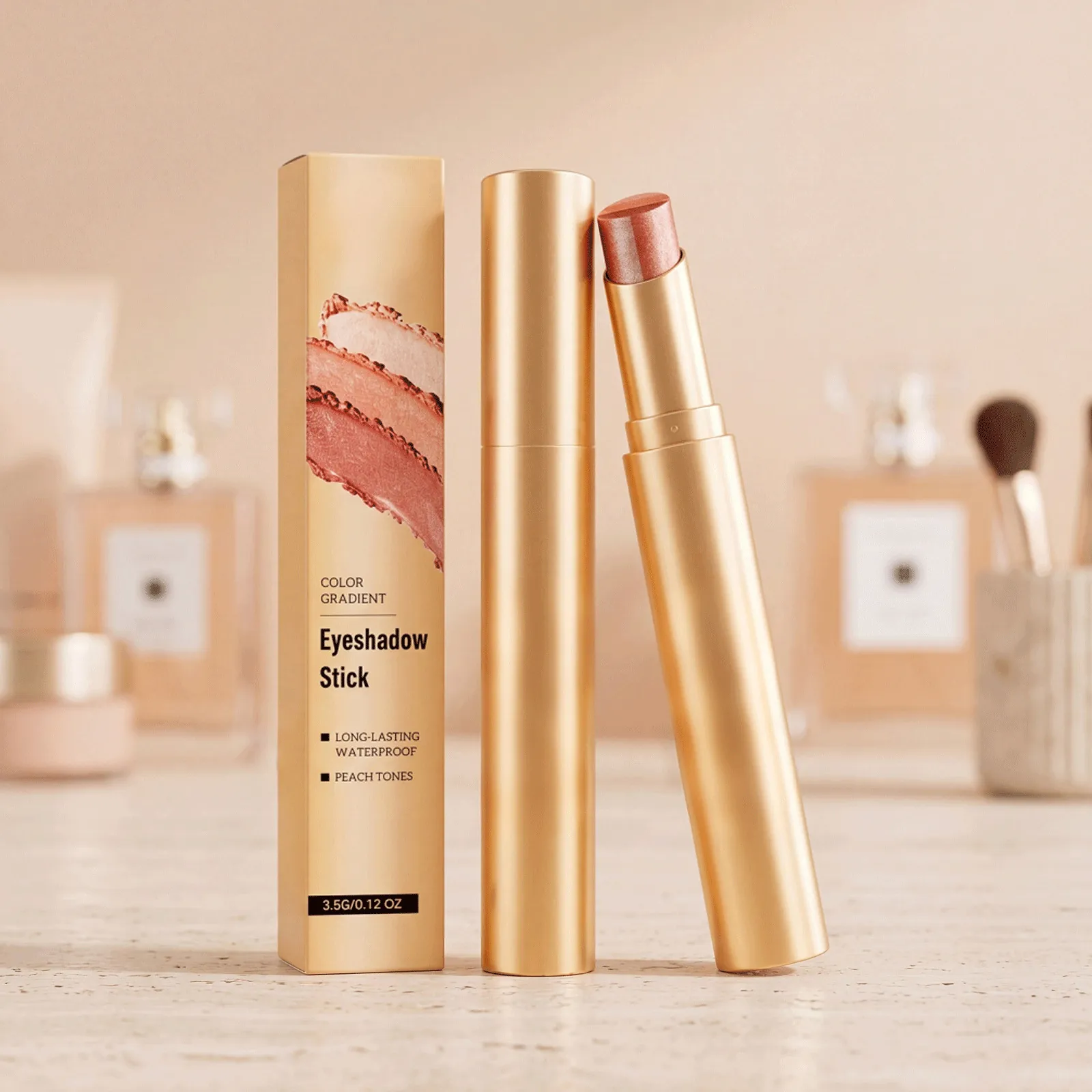 Schimmernder Orangebrauner Lidschattenstift Wasserfest Langanhaltend Pfirsichtöne Metallisches Goldrohr Make-up Lidschatten Pen für Damen