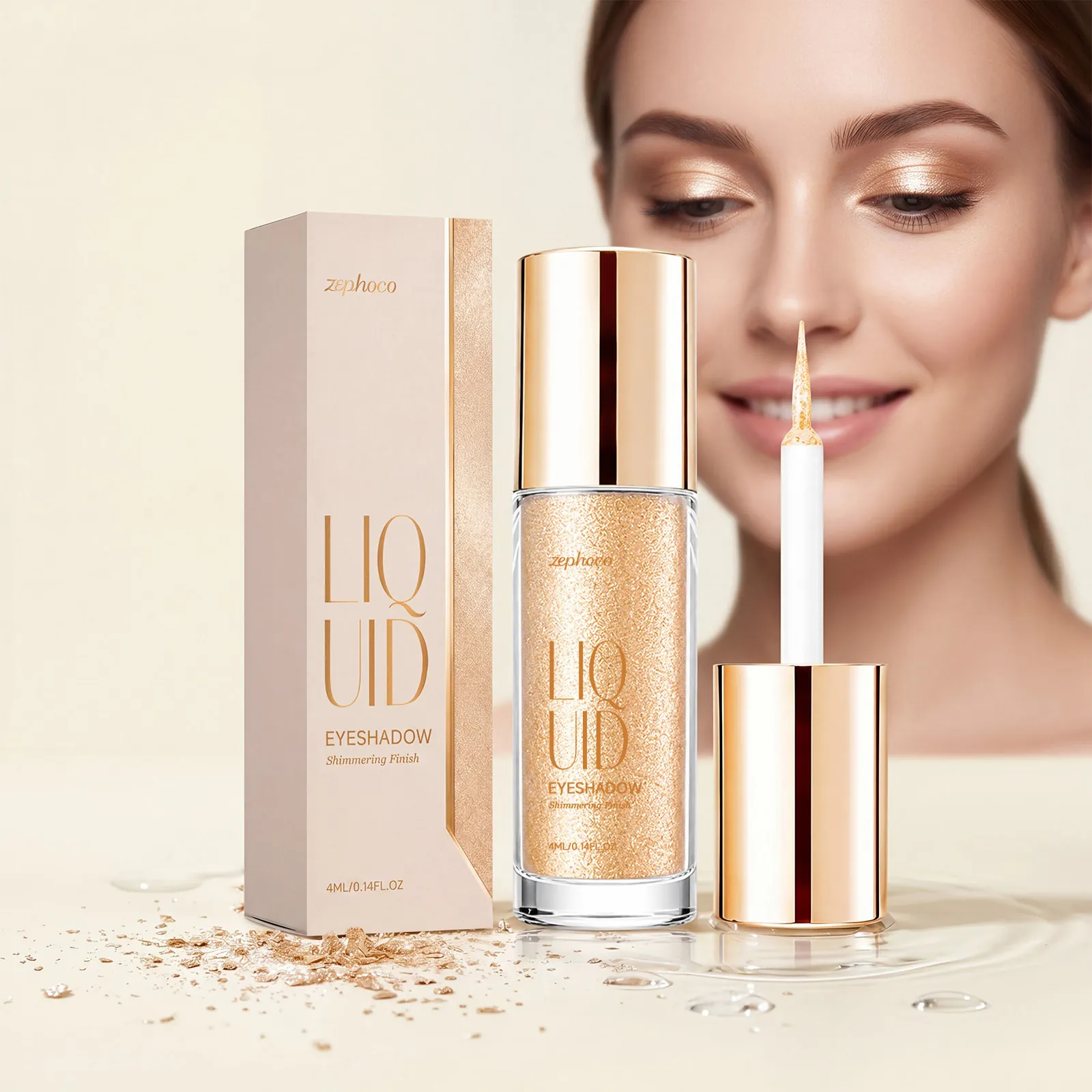 Champagne Gold Glitter Liquid Eyeshadow Mica Shimmer High Pigment Waterproof Long Lasting Sparkle Eye Highlighter Makeup