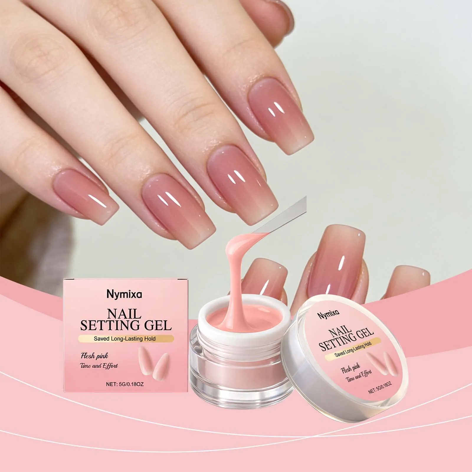 Nymixa Gel de Uñas Rosa Carne Jelly Autonivelante LED UV Curado Brillante Liso Nail Art Extensión Gel para Mujeres 5g