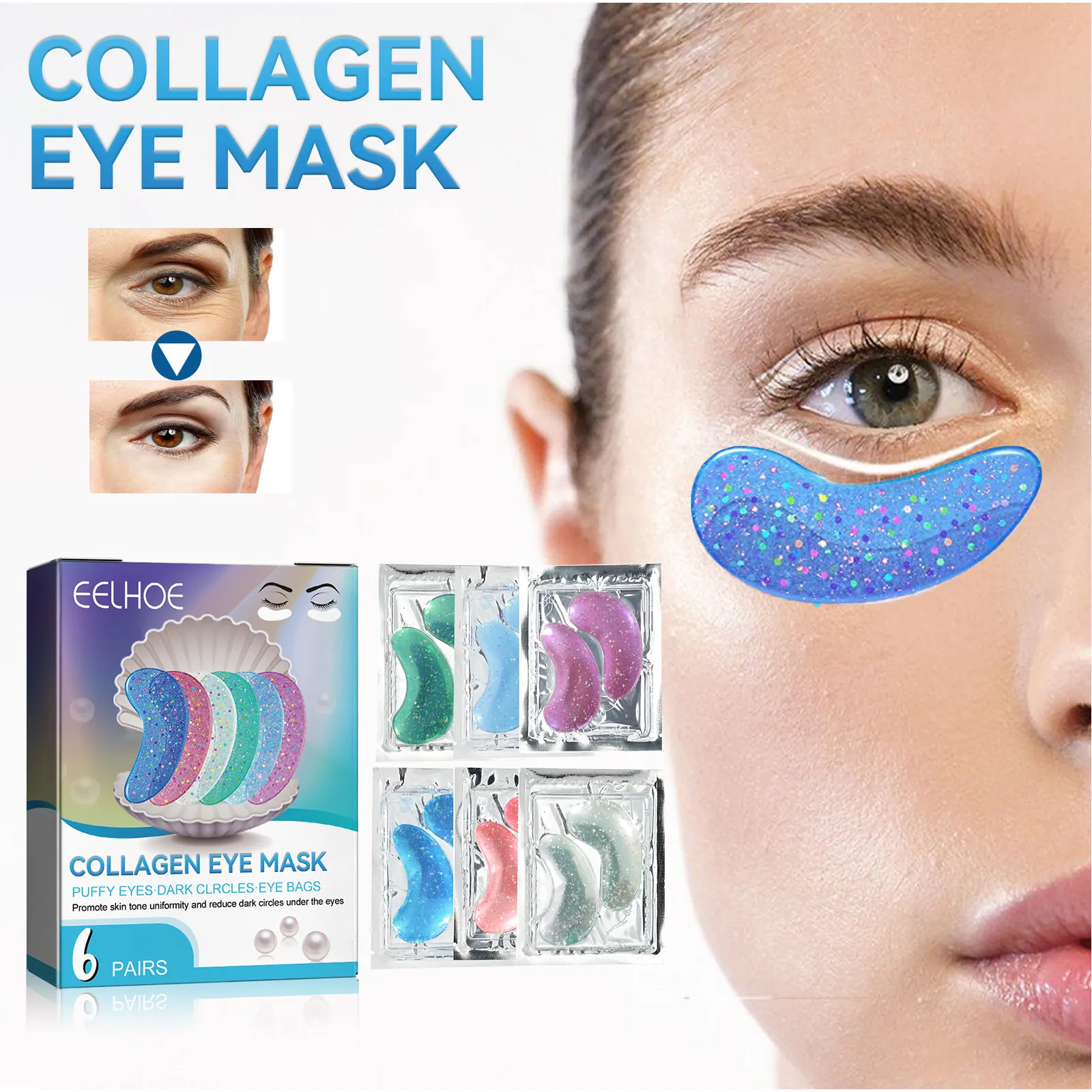 Maschera Occhi al Collagene Brillantini Paillettes Gel Patch Occhi per Occhiaie Gonfiore Borse Idratazione Cura Occhi Professionale
