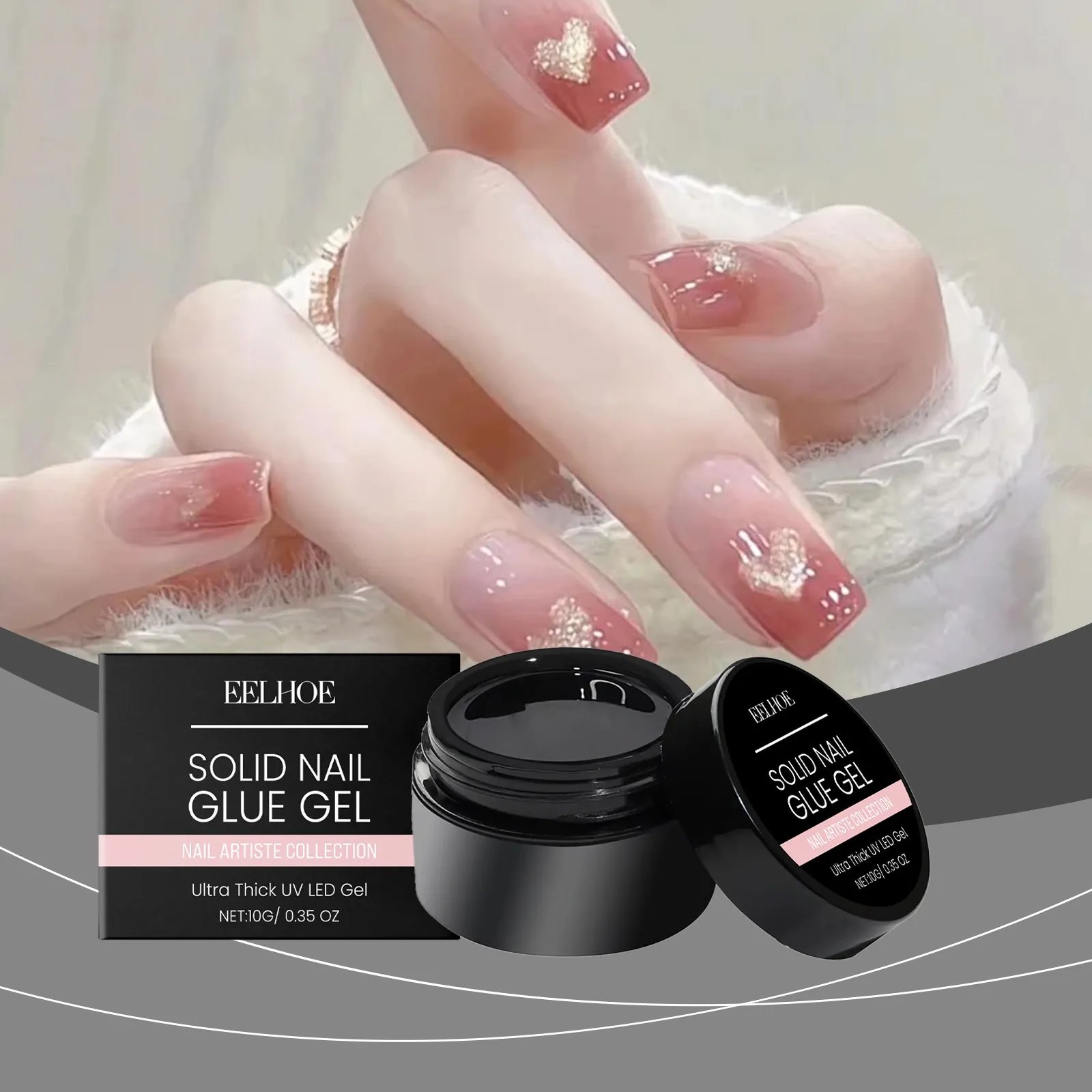 EELHOE Gel de Pegamento de Uñas Sólido Ultra Grueso Curado UV LED Adhesivo para Extensión de Puntas de Uñas Postizas Herramientas Profesionales de Manicura