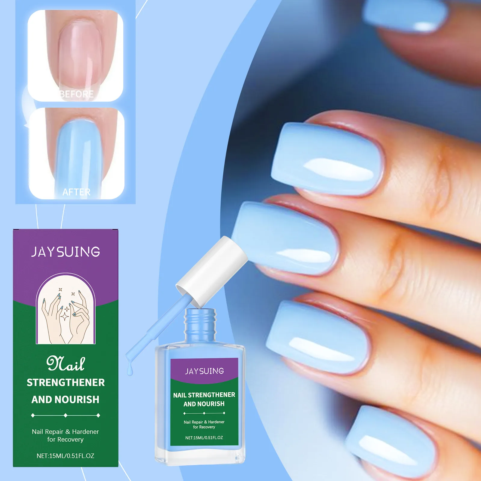 JAYSUING Blauwe Nagelverzorgingsvloeistof Nagelherstel En Verharder Versterkende Behandeling Voor Natuurlijke Glans Gezonde Nagels