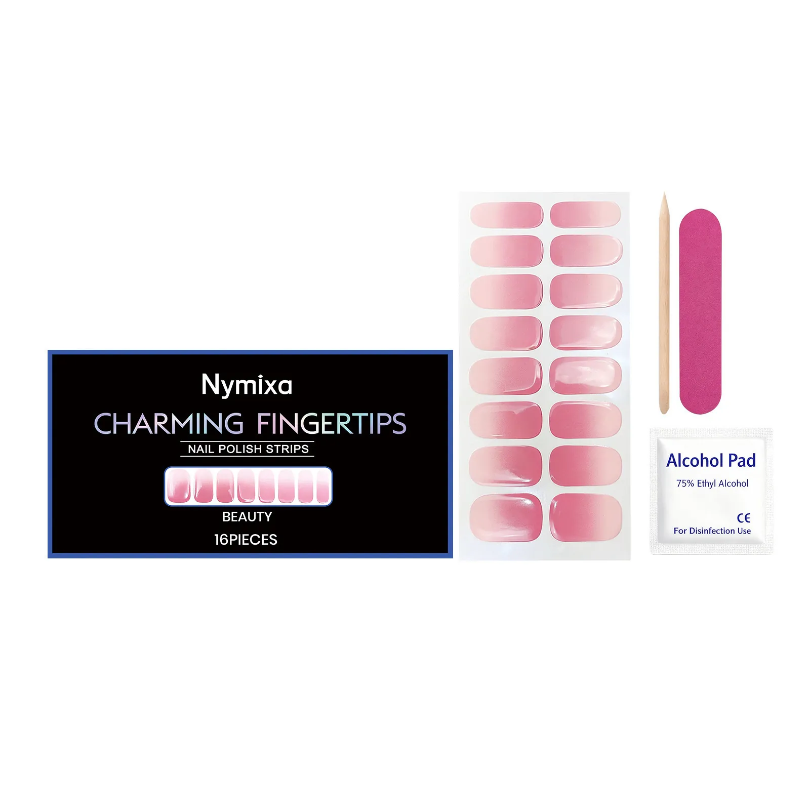 Nymixa Pegatina de Uñas de Gel Suave Rosa Dulce Degradado Brillante Manicura DIY Arte Decoración Impermeable Diseño Salón