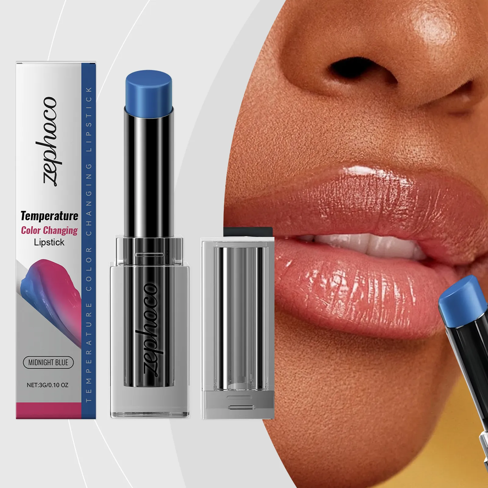 ZEPHOCO Mitternachtsblau Temperatur Farbwechsel Lippenstift Feuchtigkeitsspendend Pflegend Lippenbalsam Hydratisierende Damen Make-up
