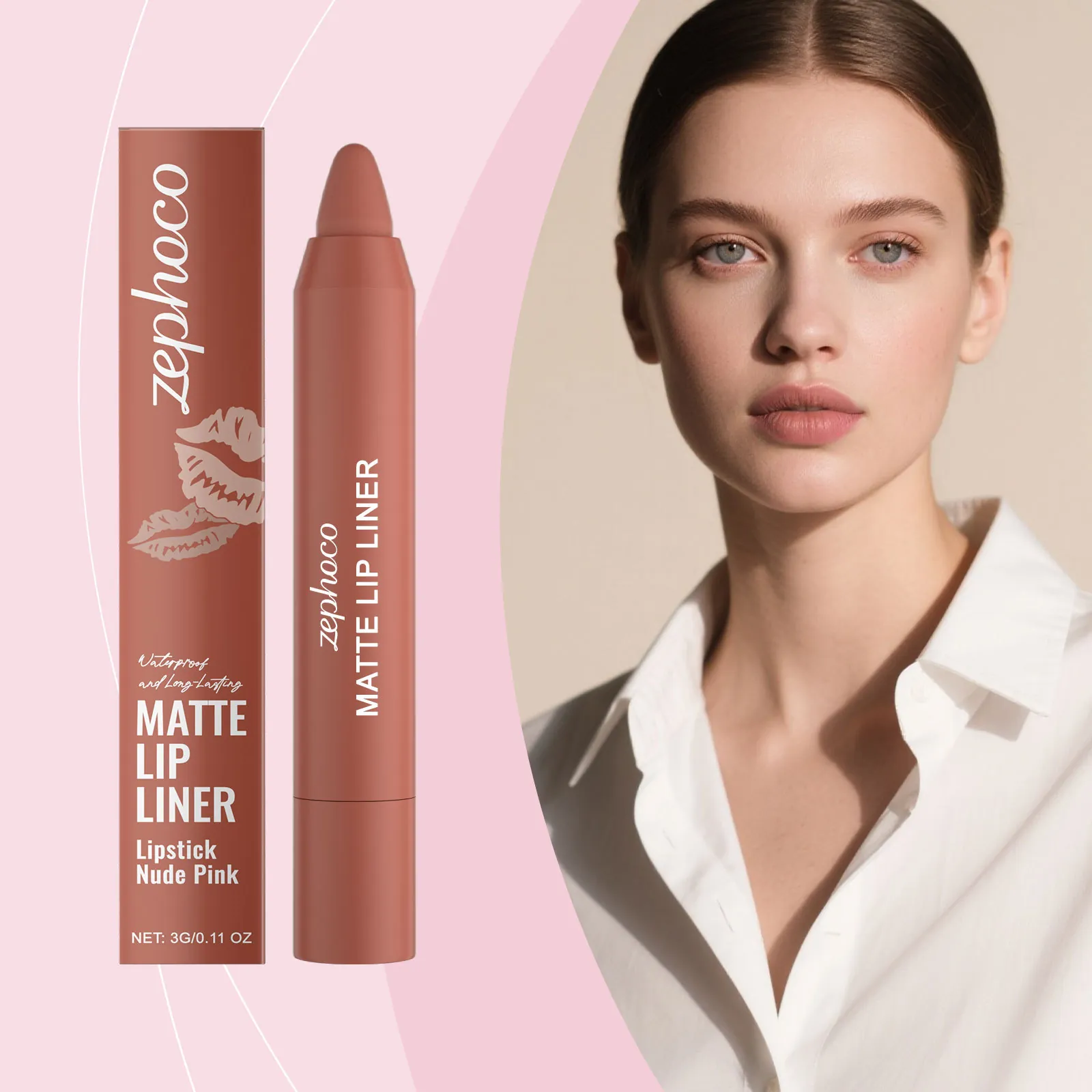 Zephoco Matte Lippenkonturenstift Nude Pink Wasserfest Langanhaltend Präziser Lippenstift Für Natürliche Professionelle Make-up-Ergebnisse