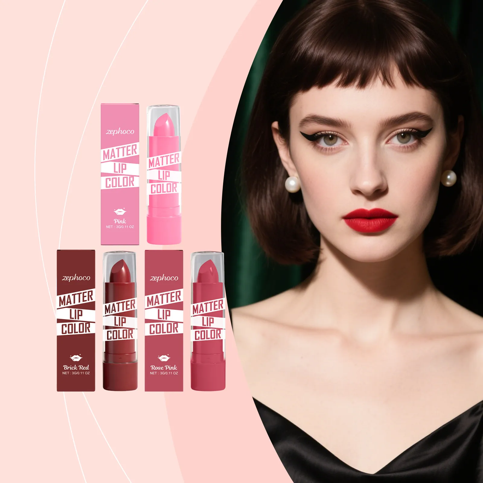 Zephoco Moisturizing Lipstick Matte Lip Color Long Lasting Hydrating Lip Balm For Women Daily Makeup 3g