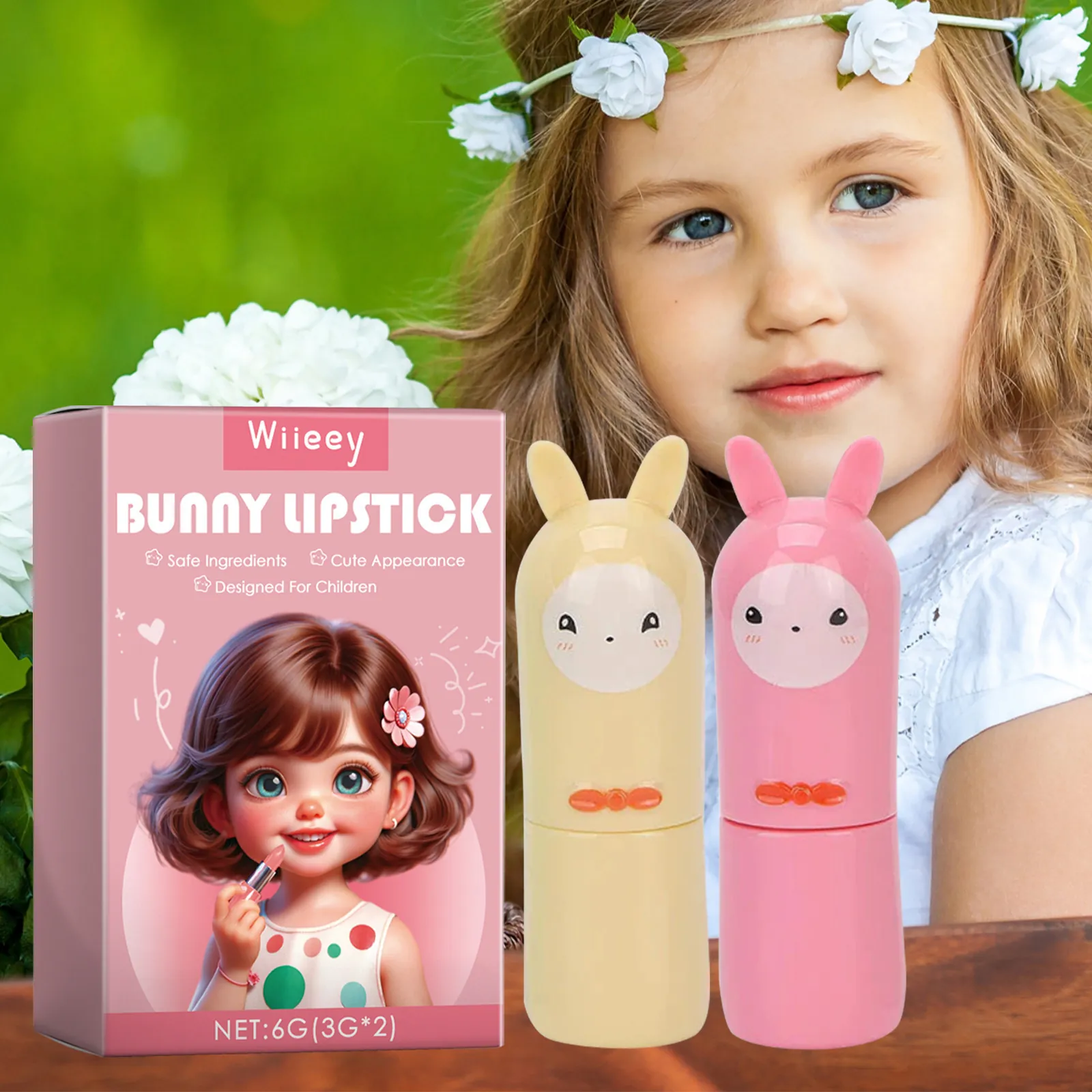 Wiieey Bunny Shape Kids Toy Lipstick Set Safe Washable Lip Gloss Gentle Cosmetic For Children Role Play Makeup Gift
