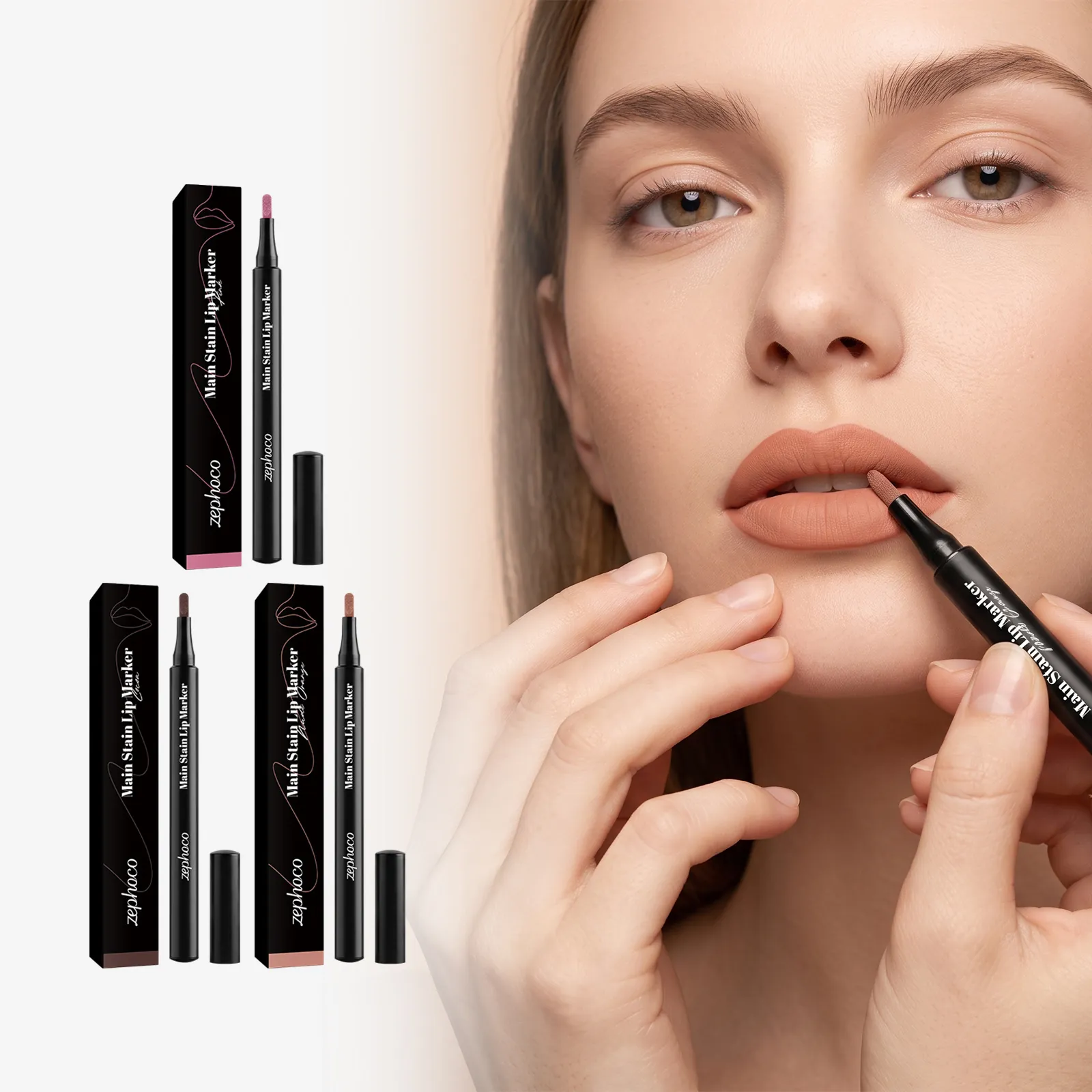 Zephoco Matte Lippenkonturenstift Marker-Stil Flache Runde Spitze Wasserdicht Langanhaltend Lip Marker Für Präzise Konturierung Damen Make-up