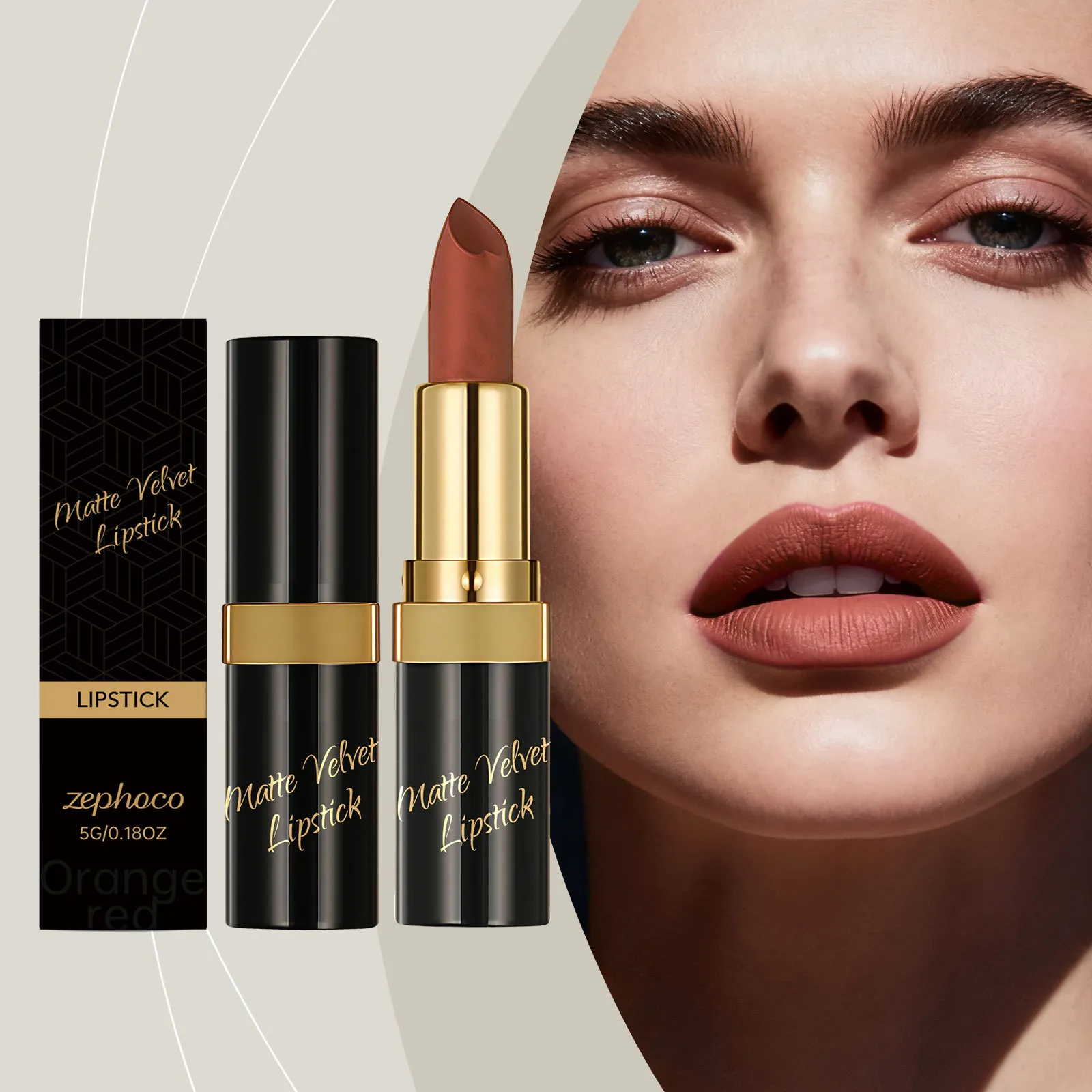 Zephoco Orange Red Matte Velvet Lipstick Long Lasting Waterproof Moisturizing Lip Makeup For Women Daily Party Cosmetic