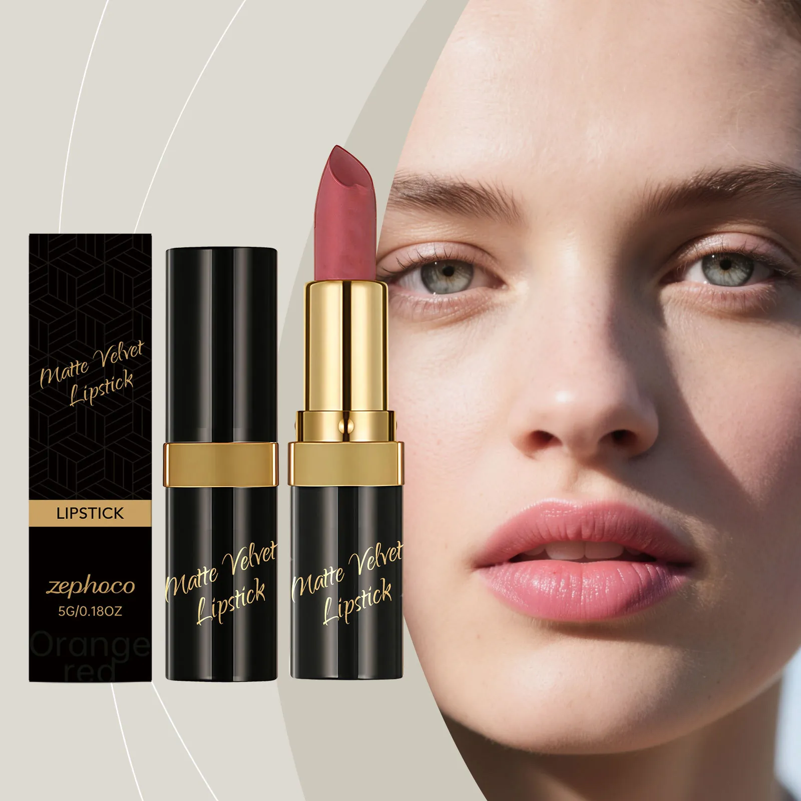 zephoco Pink Charm Matte Velvet Lipstick 5g Orange Red Smooth Long Lasting Waterproof Lip Makeup For Women Daily Cosmetic