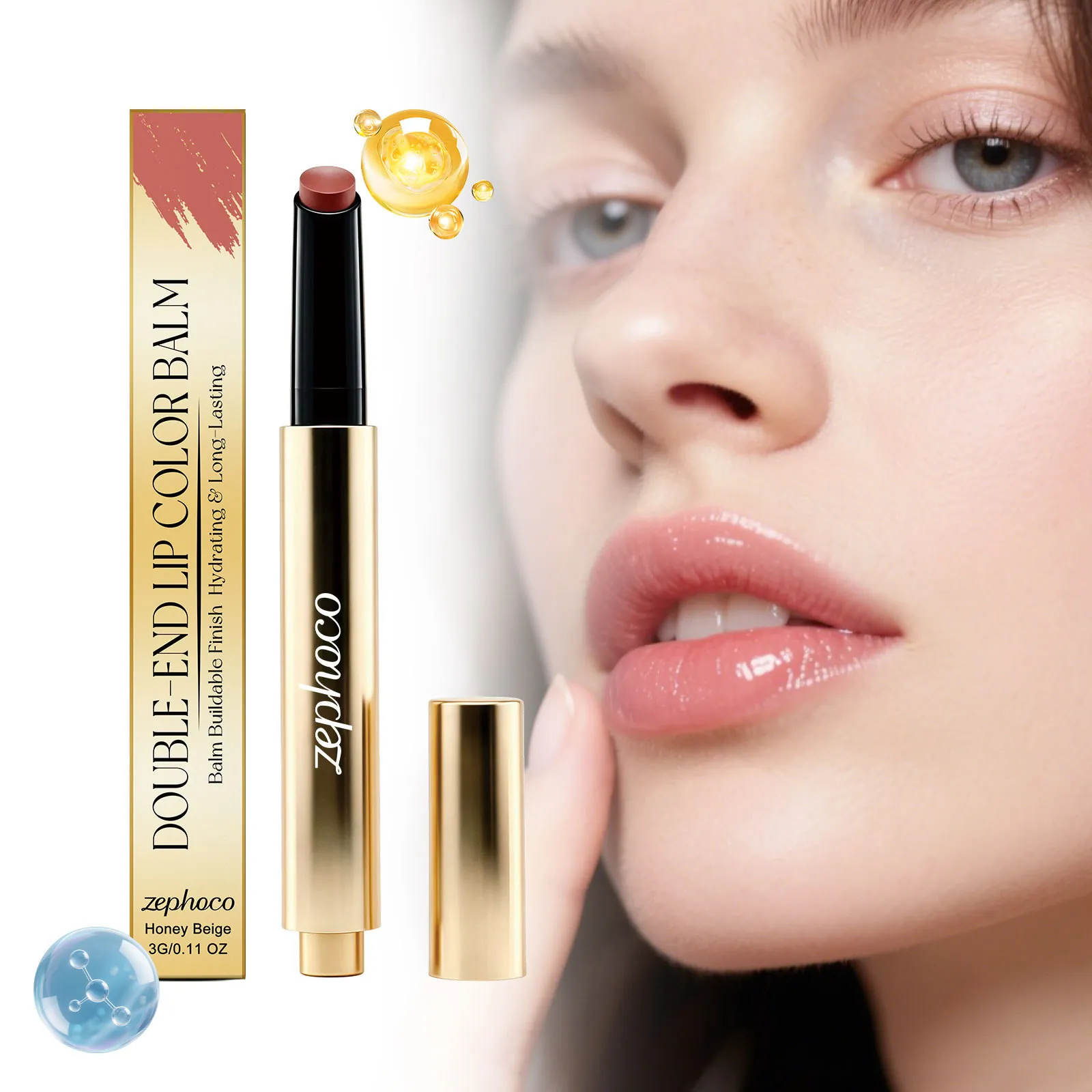 Zephoco Hydrating Lip Color Balm Long Lasting Glossy Texture Moisturizing Radiant Finish Lipstick For Women Daily Makeup